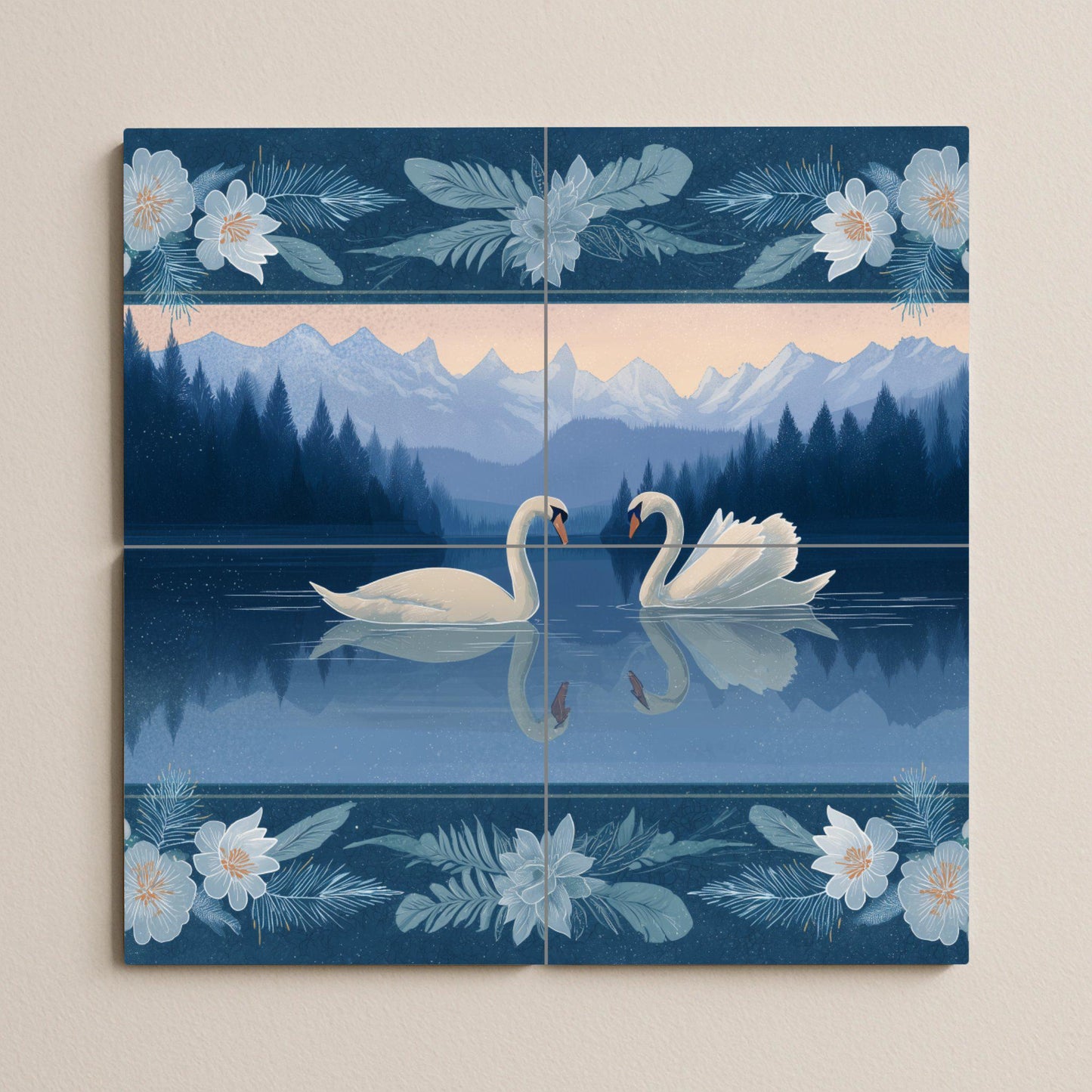 Cisnes alpinos — Flowers & Landscape Art · Ceramic Tile Mural