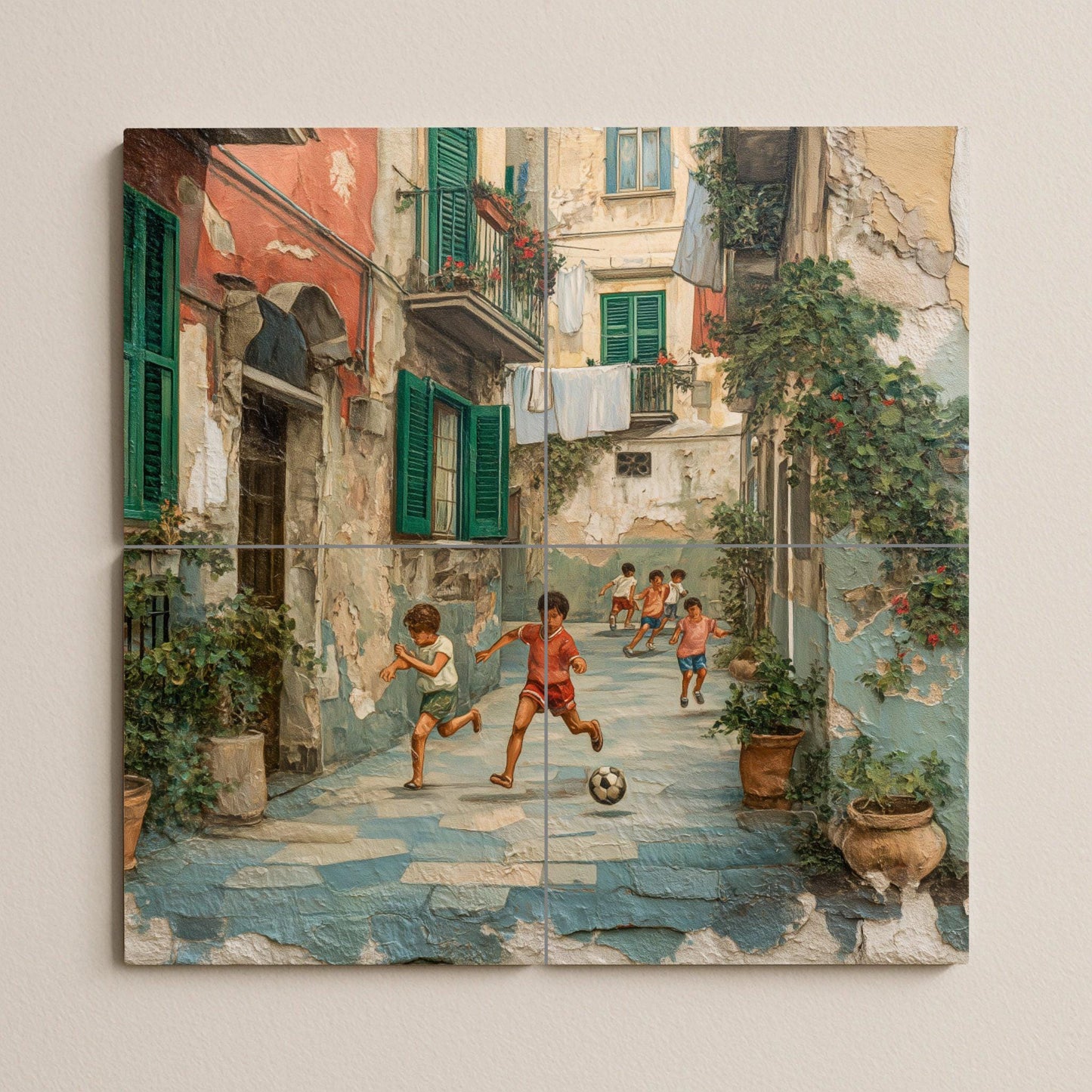 Patio napolitano — Fresque Murale en Carreaux de Céramique · Décor Mural Voyage
