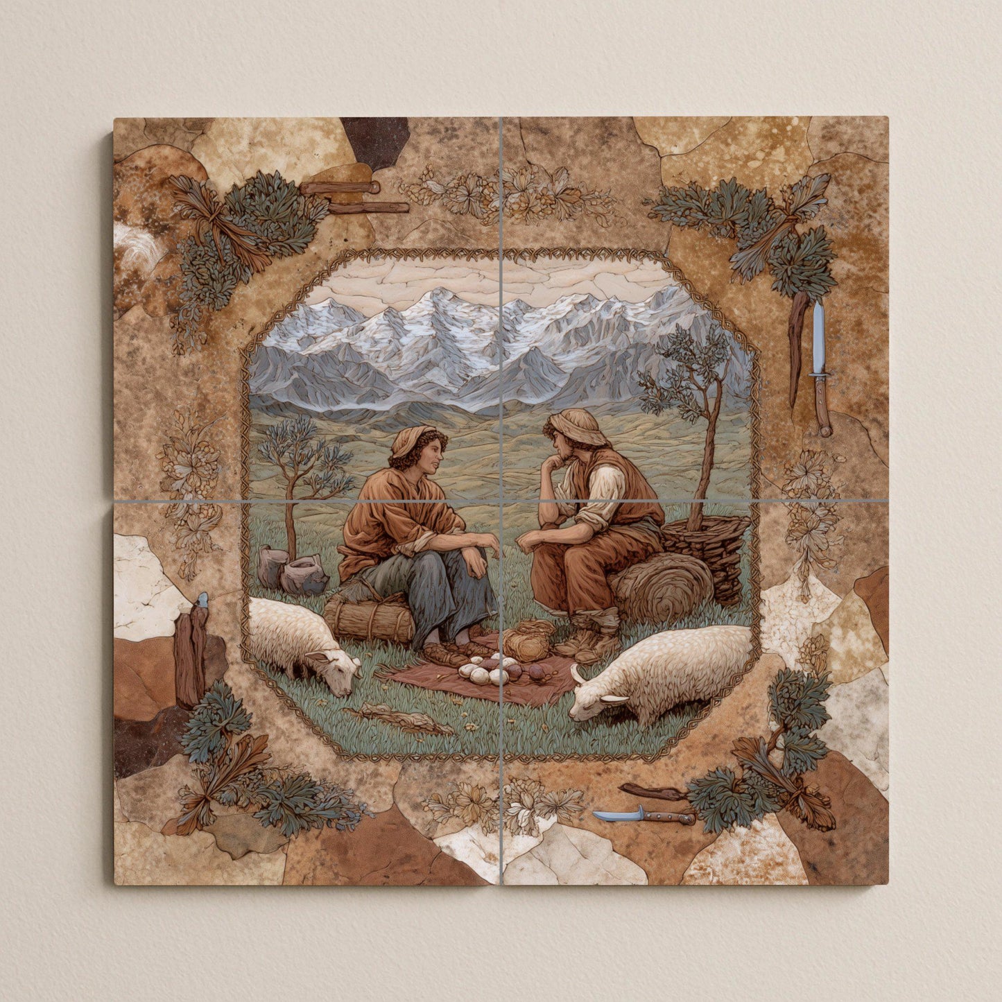 Mural de azulejos de pastores alpinos