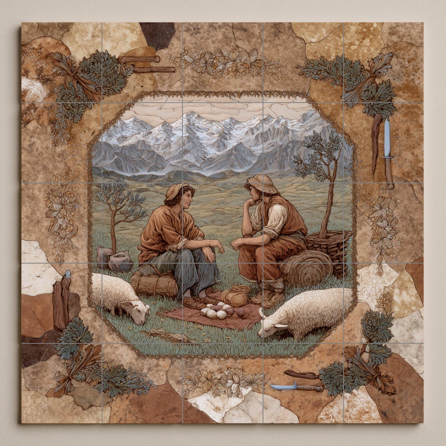 Mural de azulejos de pastores alpinos