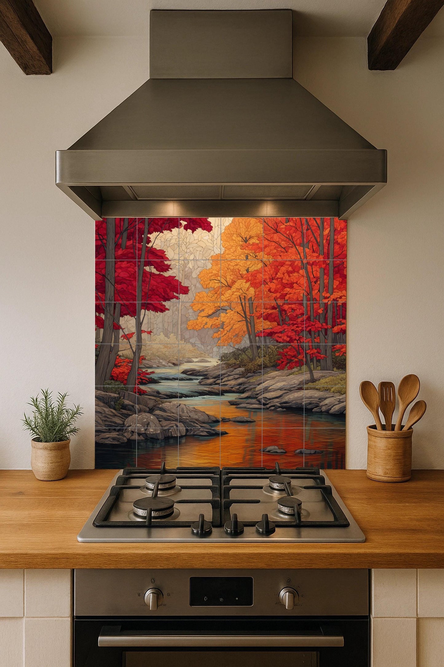 Murale in Piastrelle Con Fiume otoñal — Cucina di Campagna