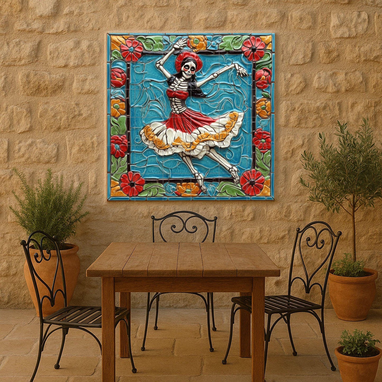 Fresque en Carrelage Calavera danzante — Décor Jardin et Nature
