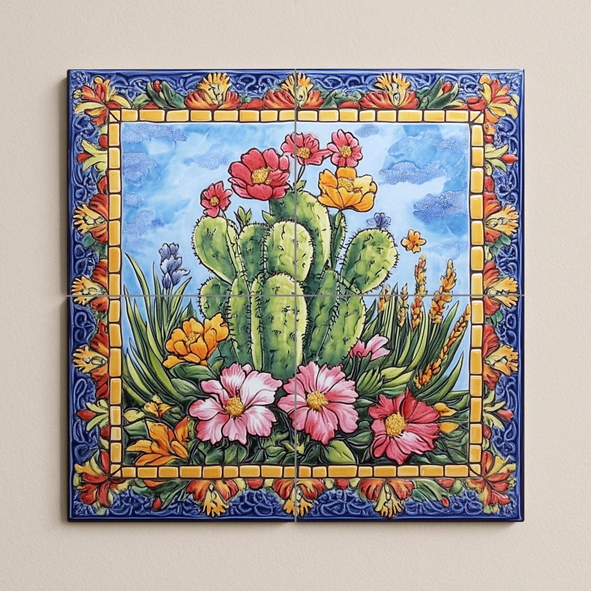 Ceramic Tile Mural: Cactus mexicanos — Nature Wall Art
