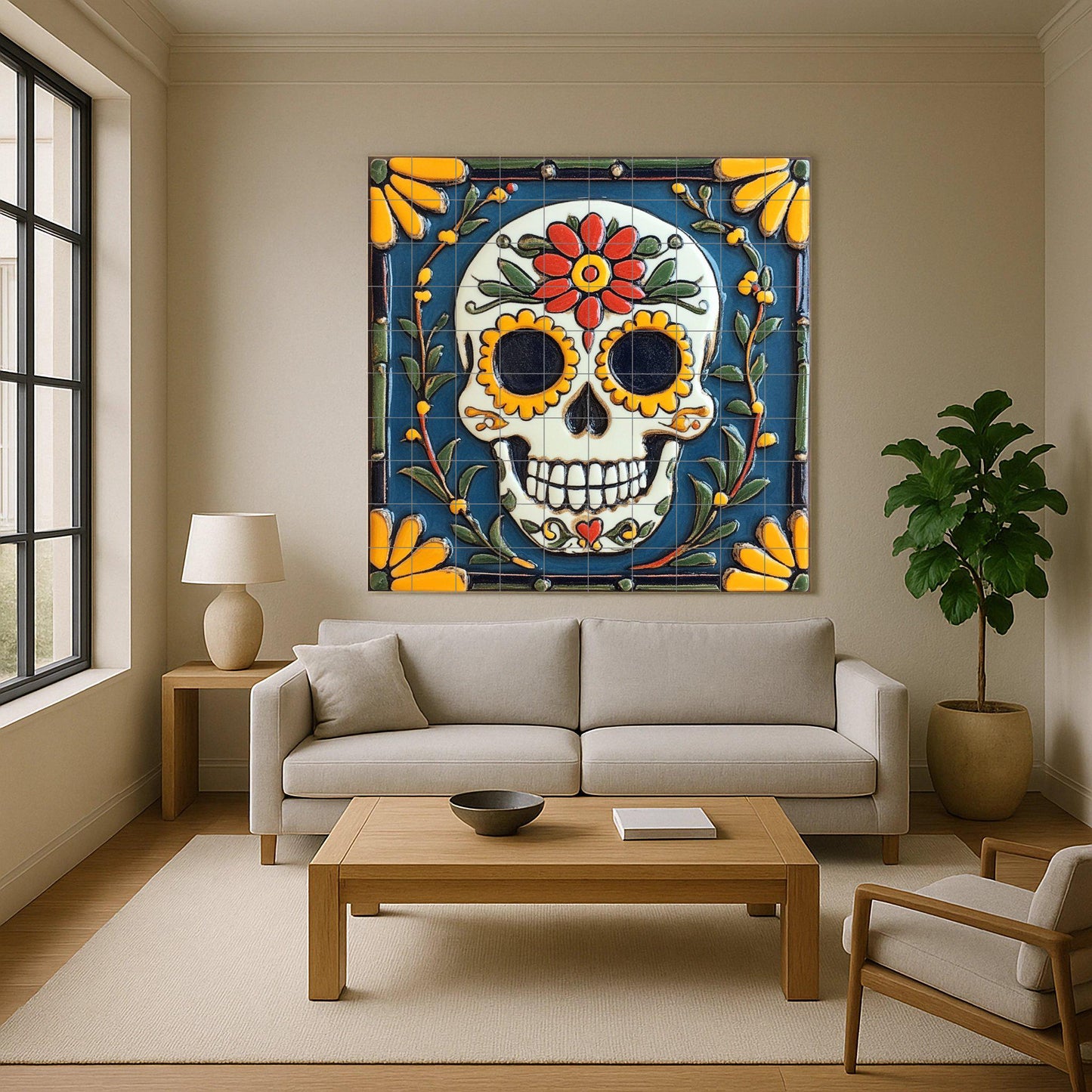 Con calaveras de azúcar del Día de Muertos · Murale Ceramico — Paesaggio Botanico