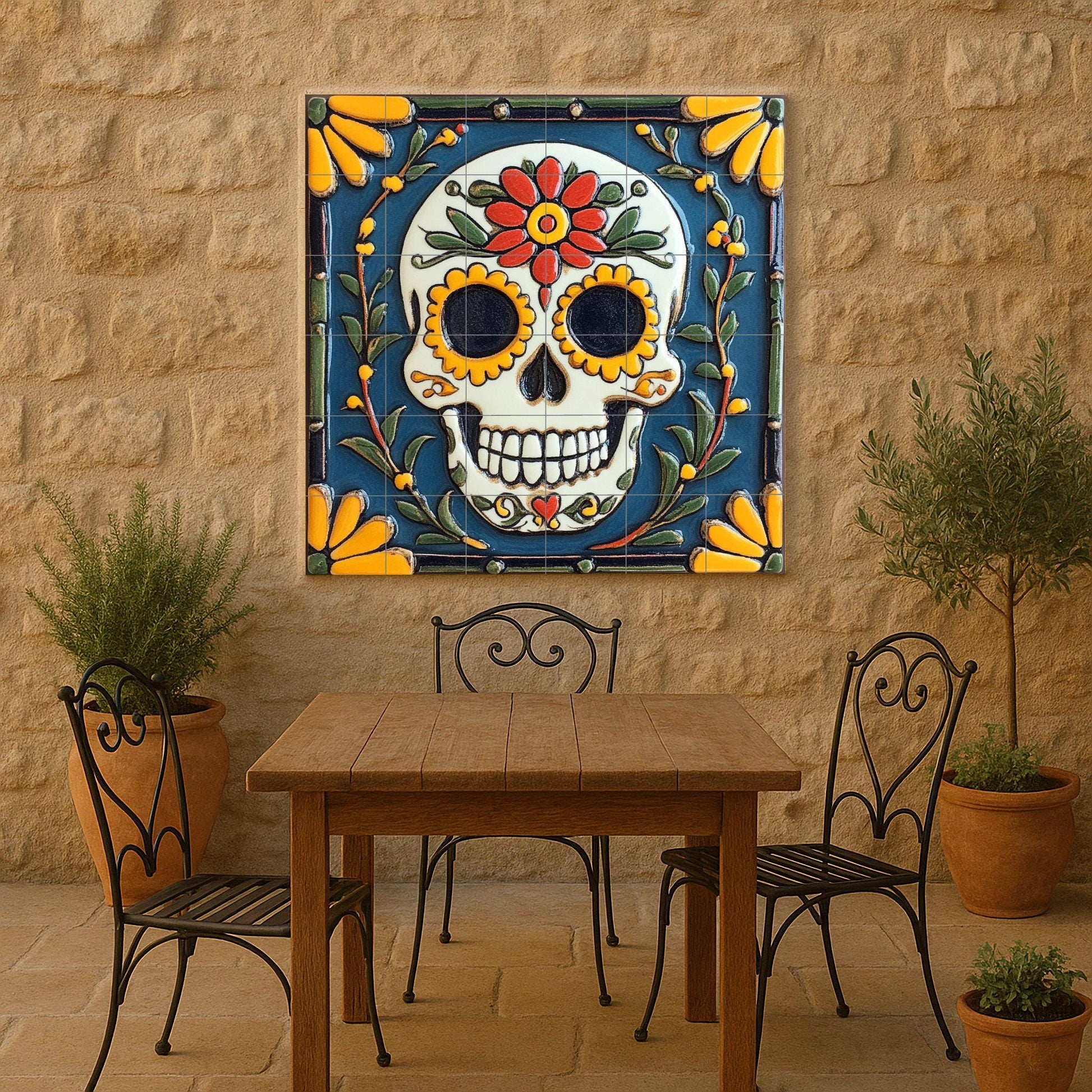 Con calaveras de azúcar del Día de Muertos · Murale Ceramico — Paesaggio Botanico