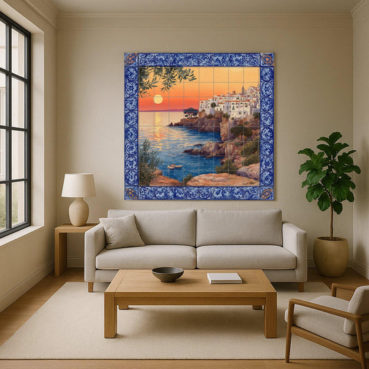 Mural de azulejos "Atardecer mediterráneo"