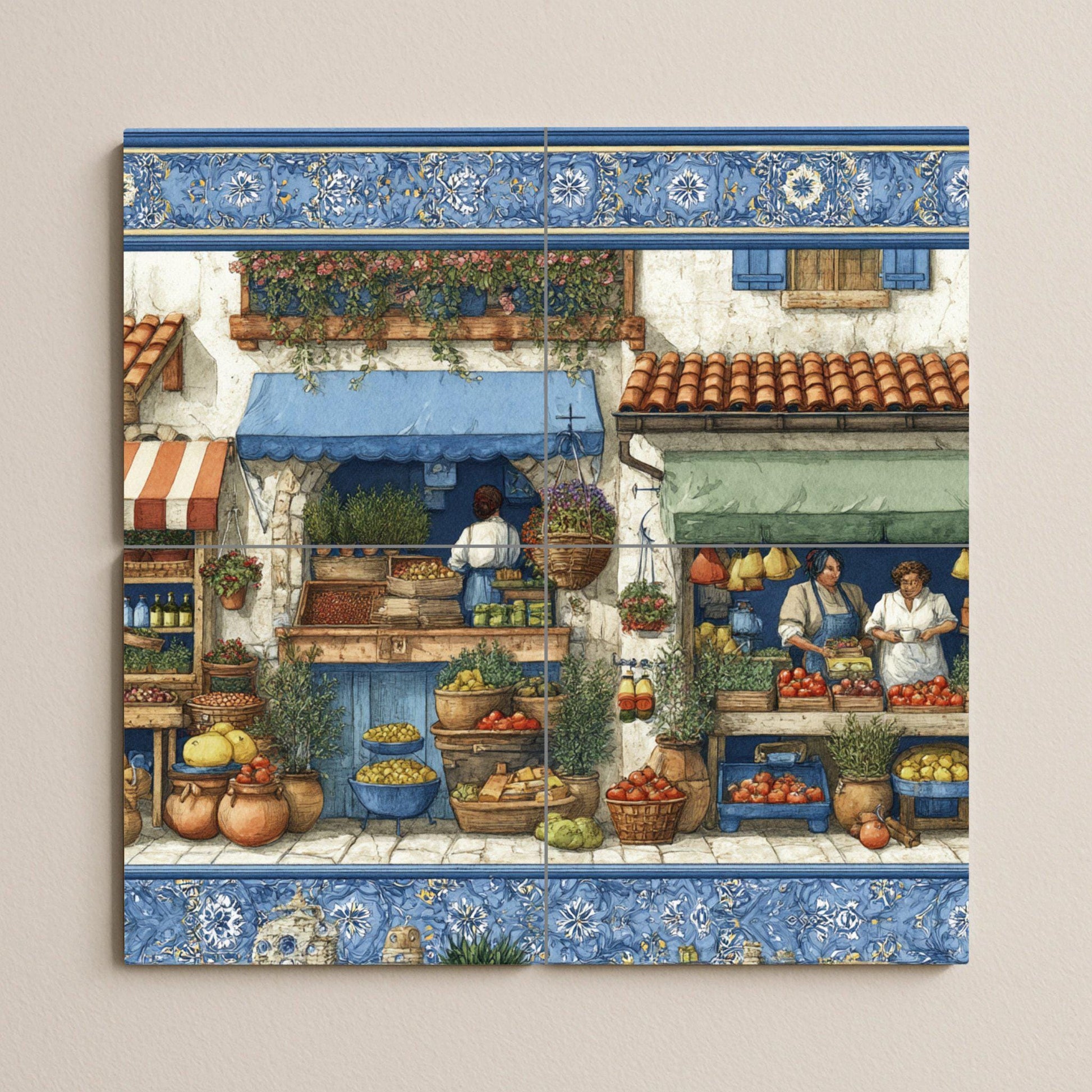 Ein Markt Mediterran — Fliesen-Wandbild aus Keramik · Kulinarischer Wanddekor