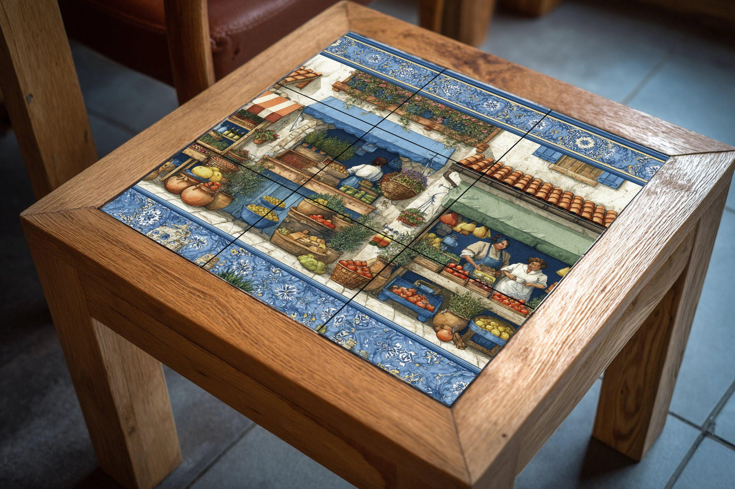 Ein Markt Mediterran — Fliesen-Wandbild aus Keramik · Kulinarischer Wanddekor