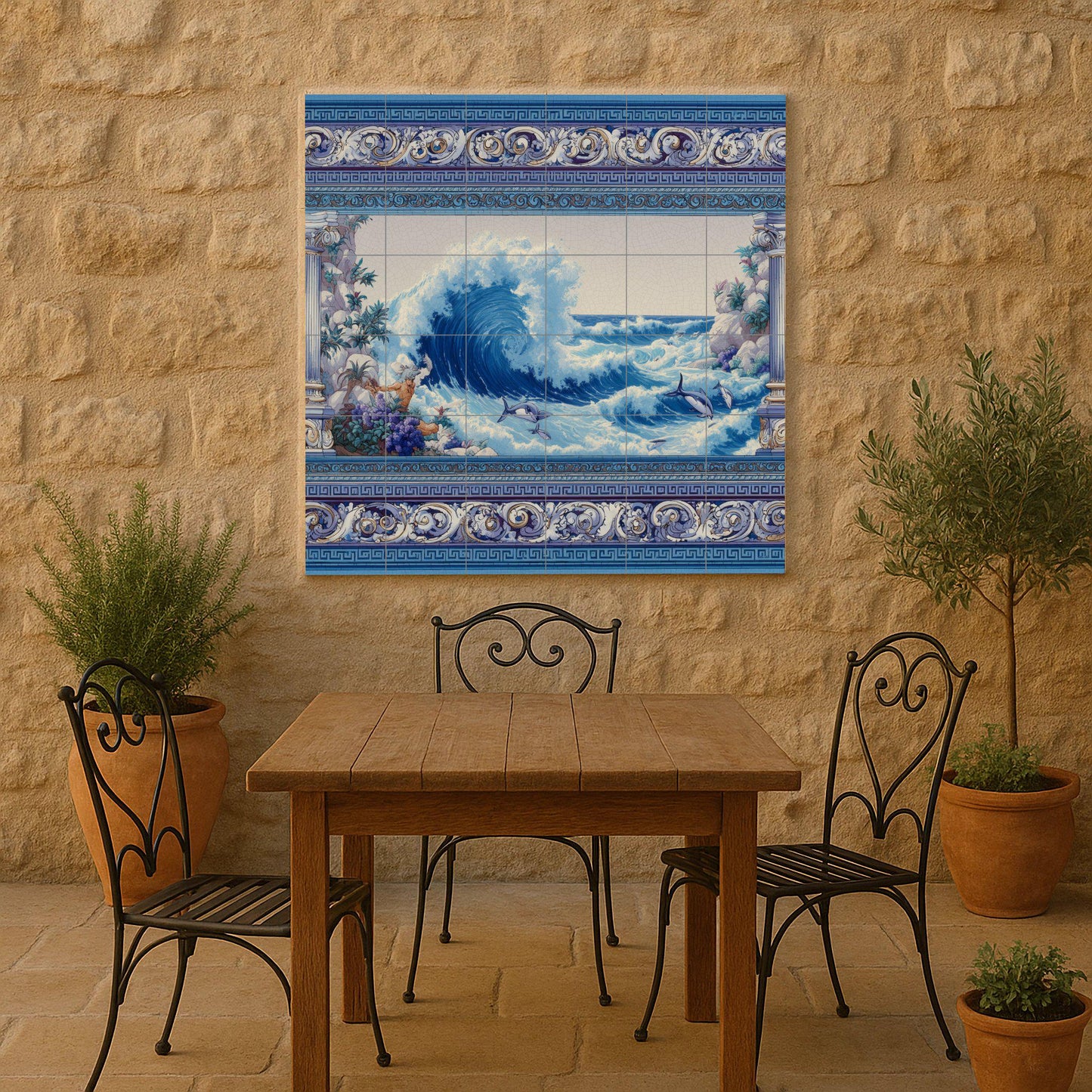Avec Vagues du Océan — Fresque Murale en Carreaux de Céramique · Chef-d'œuvre des Beaux-Arts
