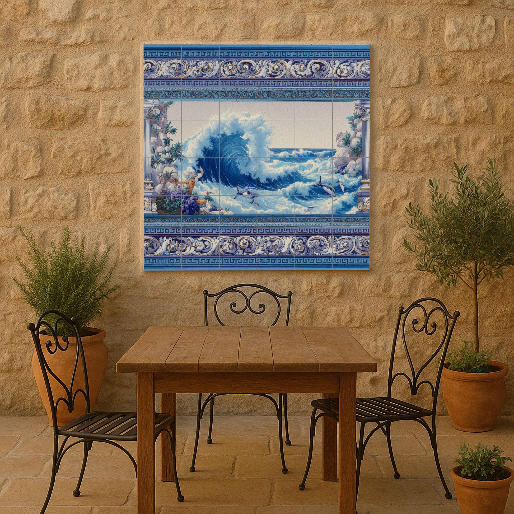 Avec Vagues du Océan — Fresque Murale en Carreaux de Céramique · Chef-d'œuvre des Beaux-Arts