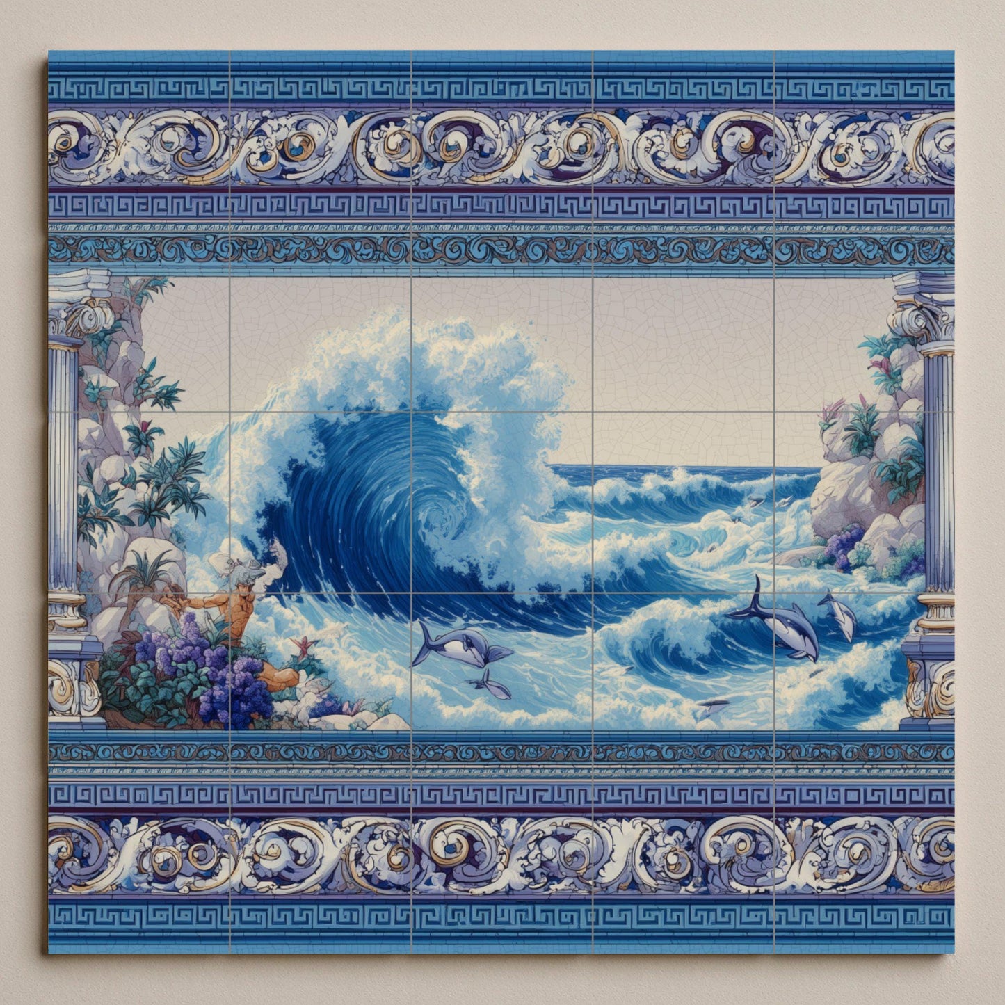 Avec Vagues du Océan — Fresque Murale en Carreaux de Céramique · Chef-d'œuvre des Beaux-Arts