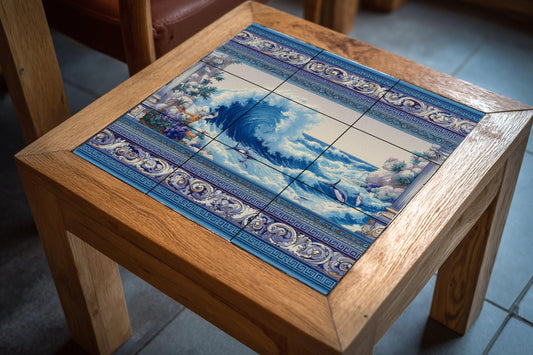 Mural de azulejos con olas del océano