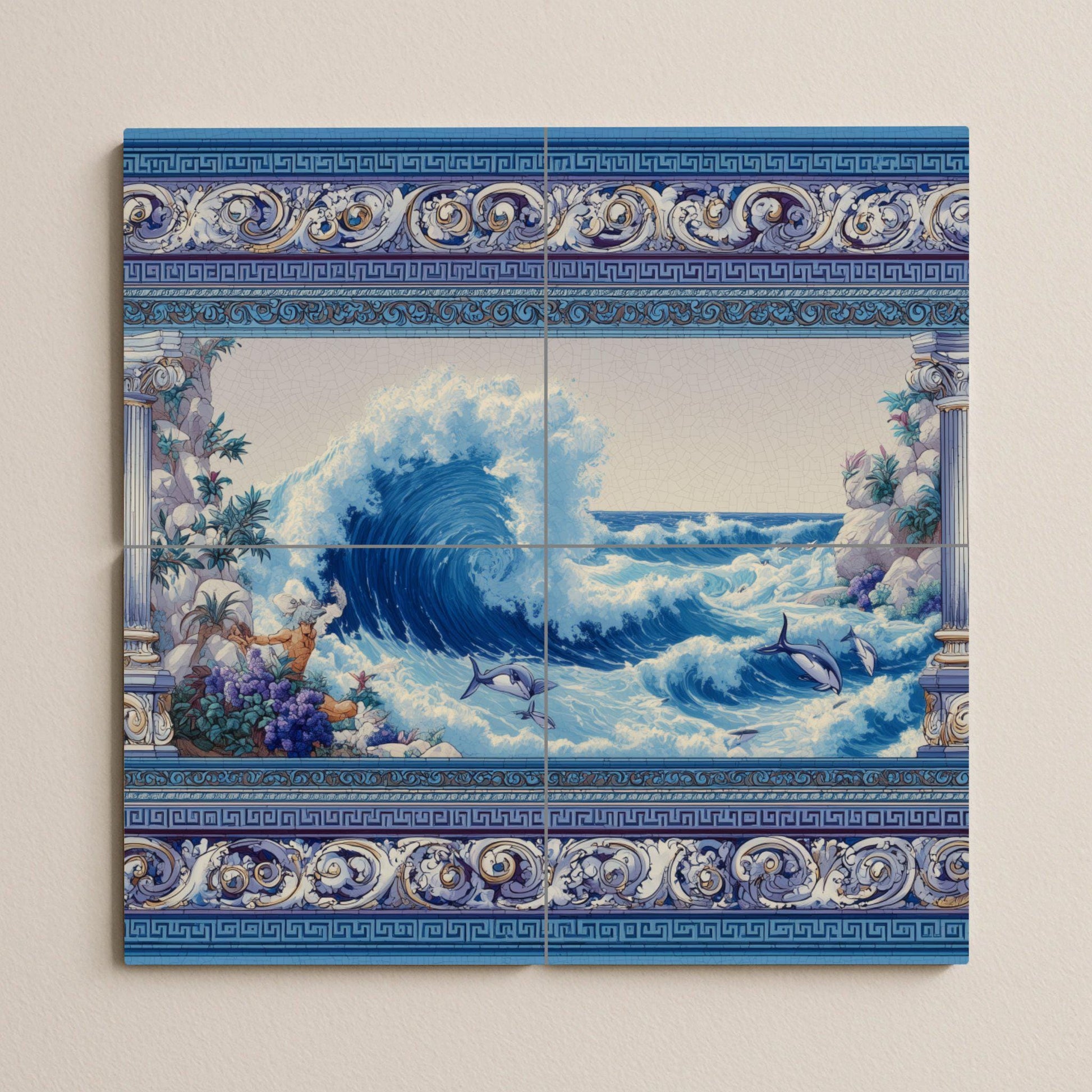 Avec Vagues du Océan — Fresque Murale en Carreaux de Céramique · Chef-d'œuvre des Beaux-Arts