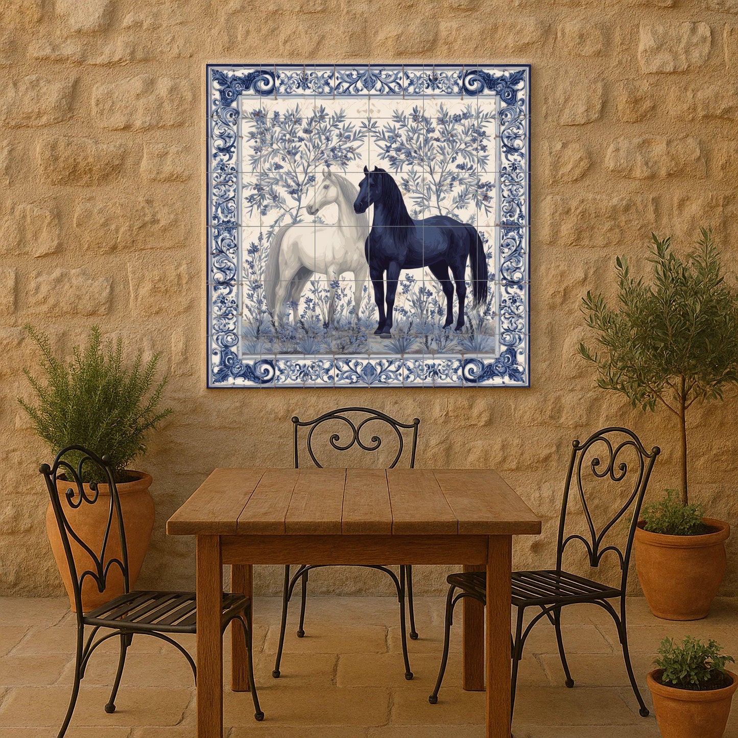 Equestrian · Ceramic Wall Mural — Flowers & Landscape Art