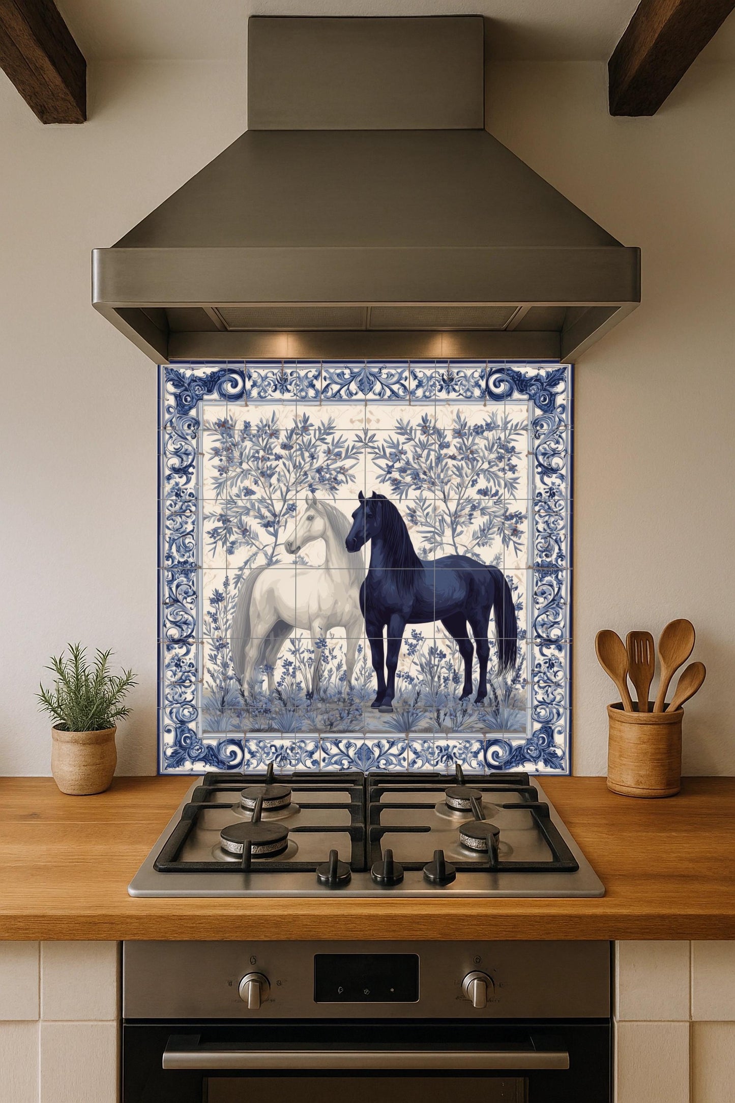 Equestrian · Ceramic Wall Mural — Flowers & Landscape Art