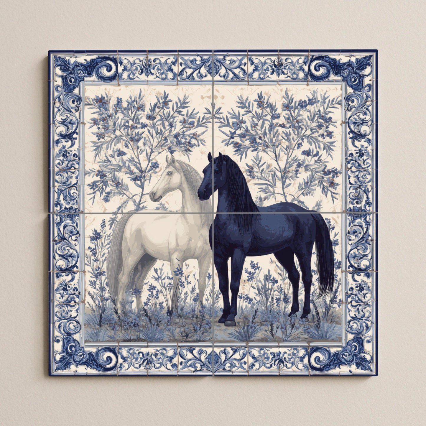 Equestrian · Ceramic Wall Mural — Flowers & Landscape Art