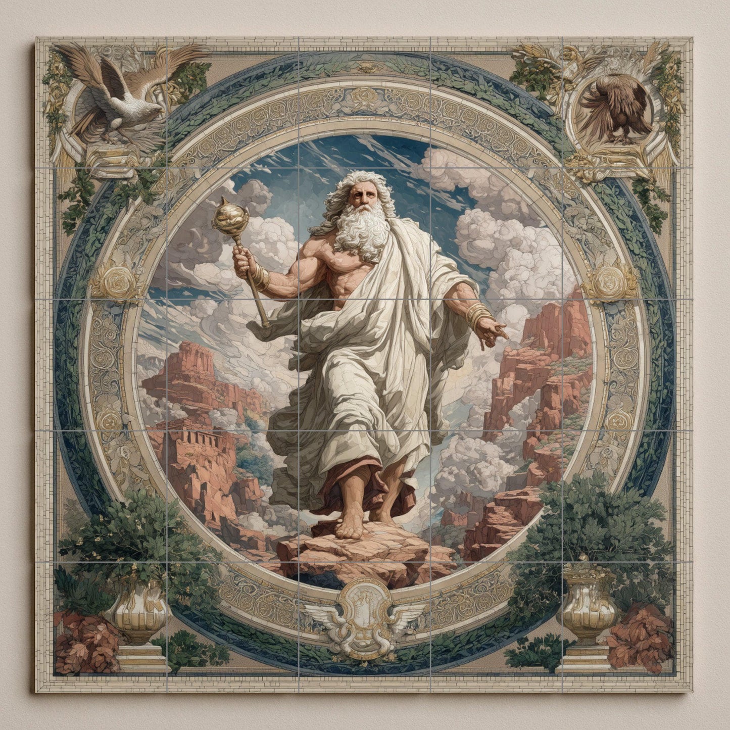 Fresque en Carrelage Zeus — Légendes et Épopées
