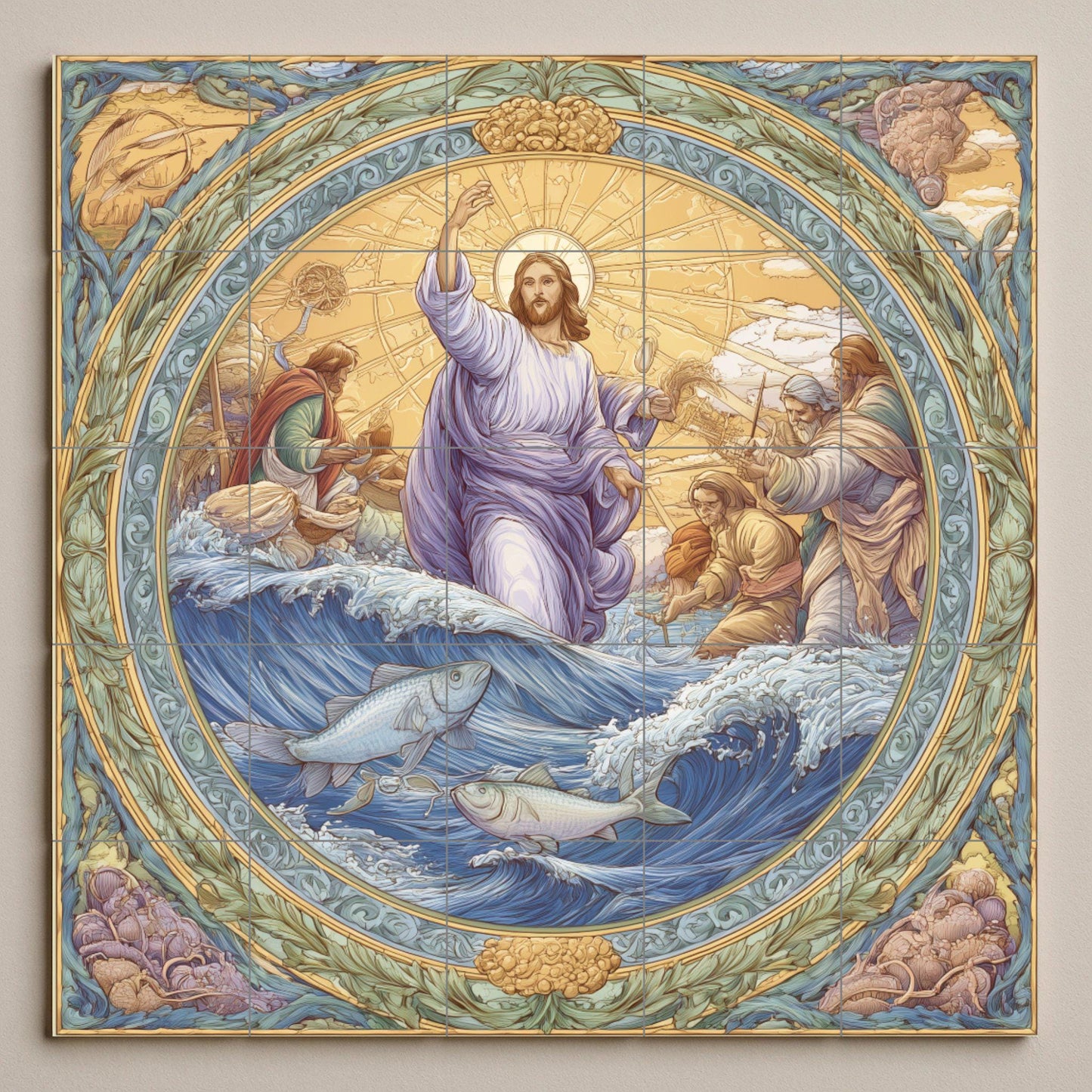 "der milagro des Fisch — Fliesen-Wandbild aus Keramik · Sakrale & Religiöse Kunst