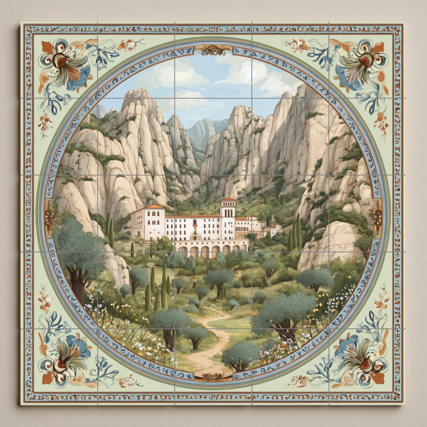 Montserrat — Fliesen-Wandbild aus Keramik · Christliche Wandkunst