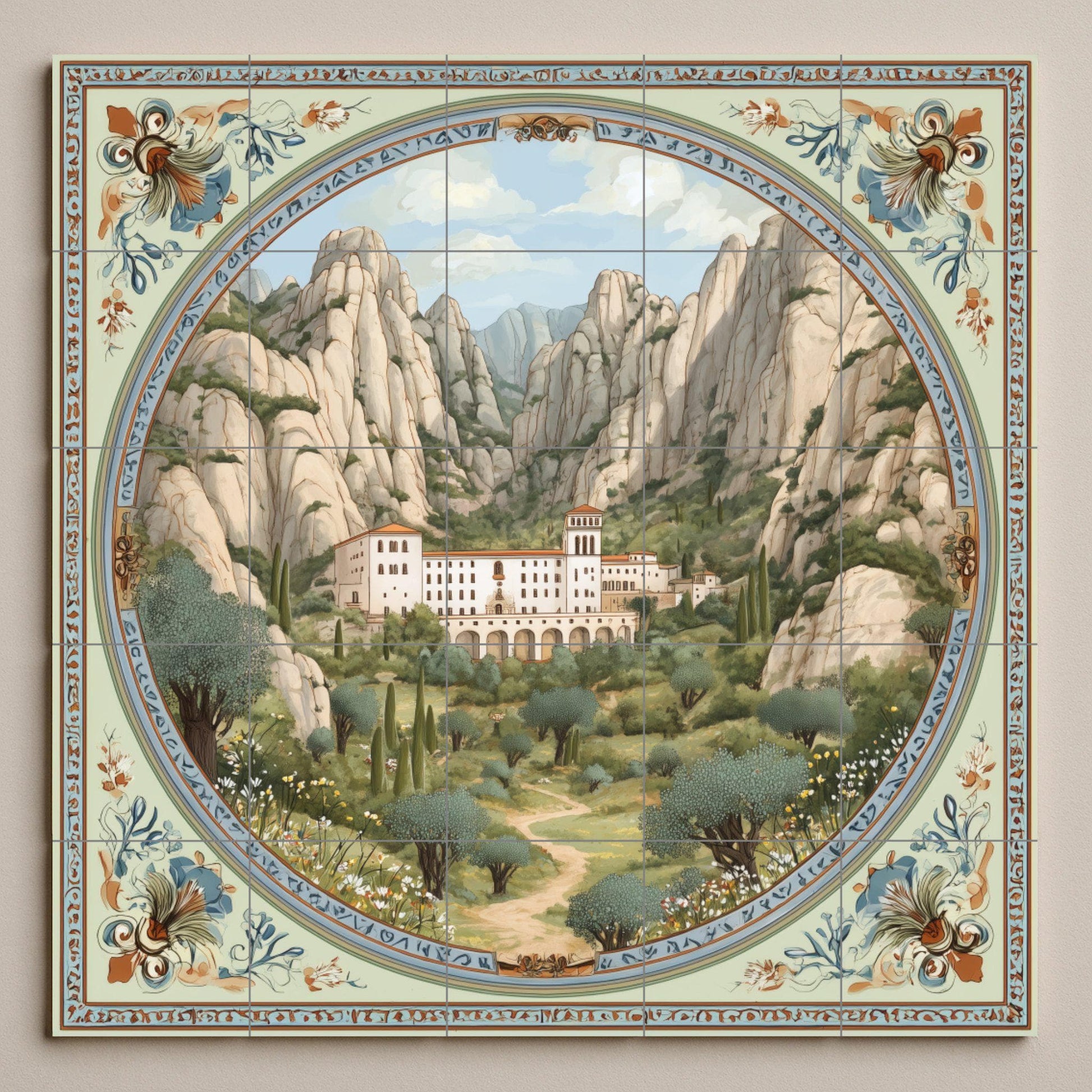 Montserrat — Fliesen-Wandbild aus Keramik · Christliche Wandkunst