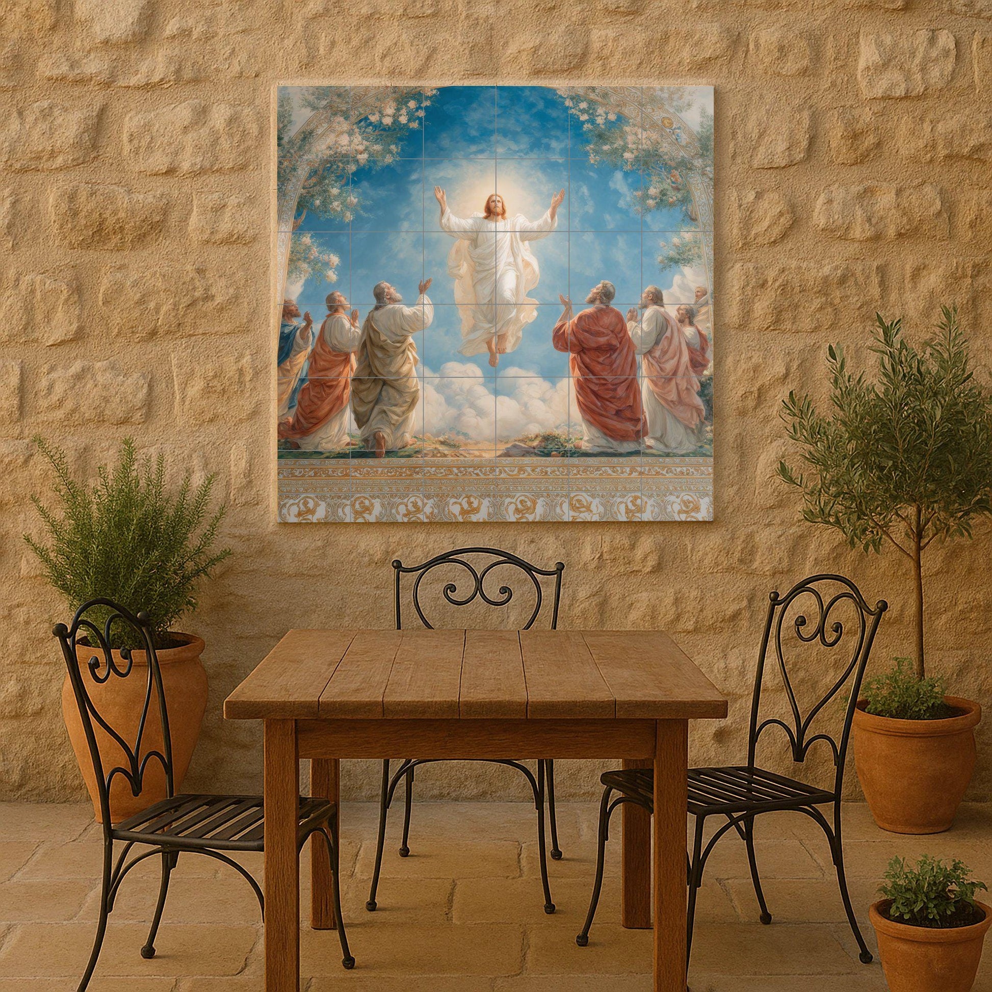 Ascensión von Christus — Fliesen-Wandbild aus Keramik · Andachtskunst in Fliesen