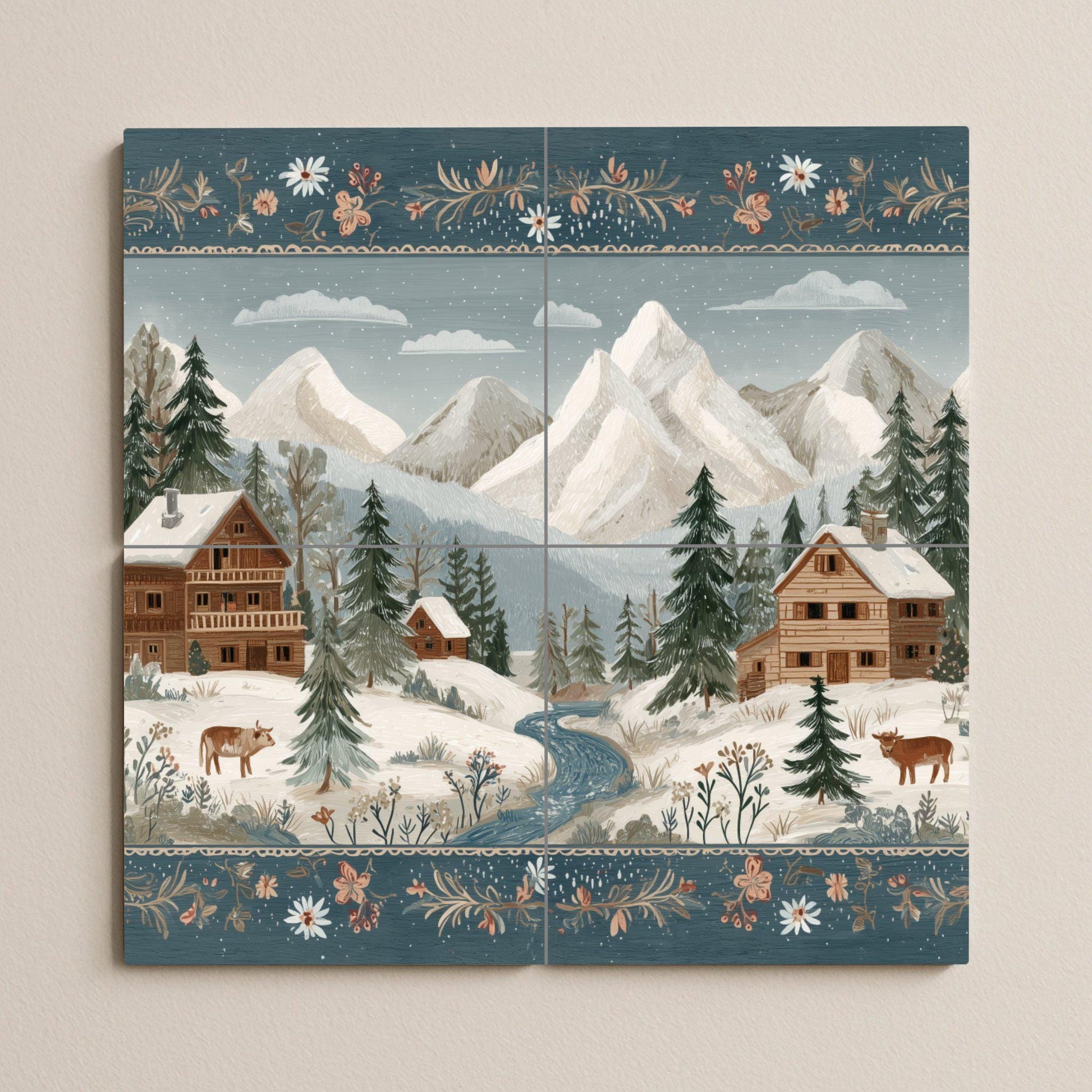 A Village Alpine nevado — Botanical Landscape · Ceramic Tile Mural