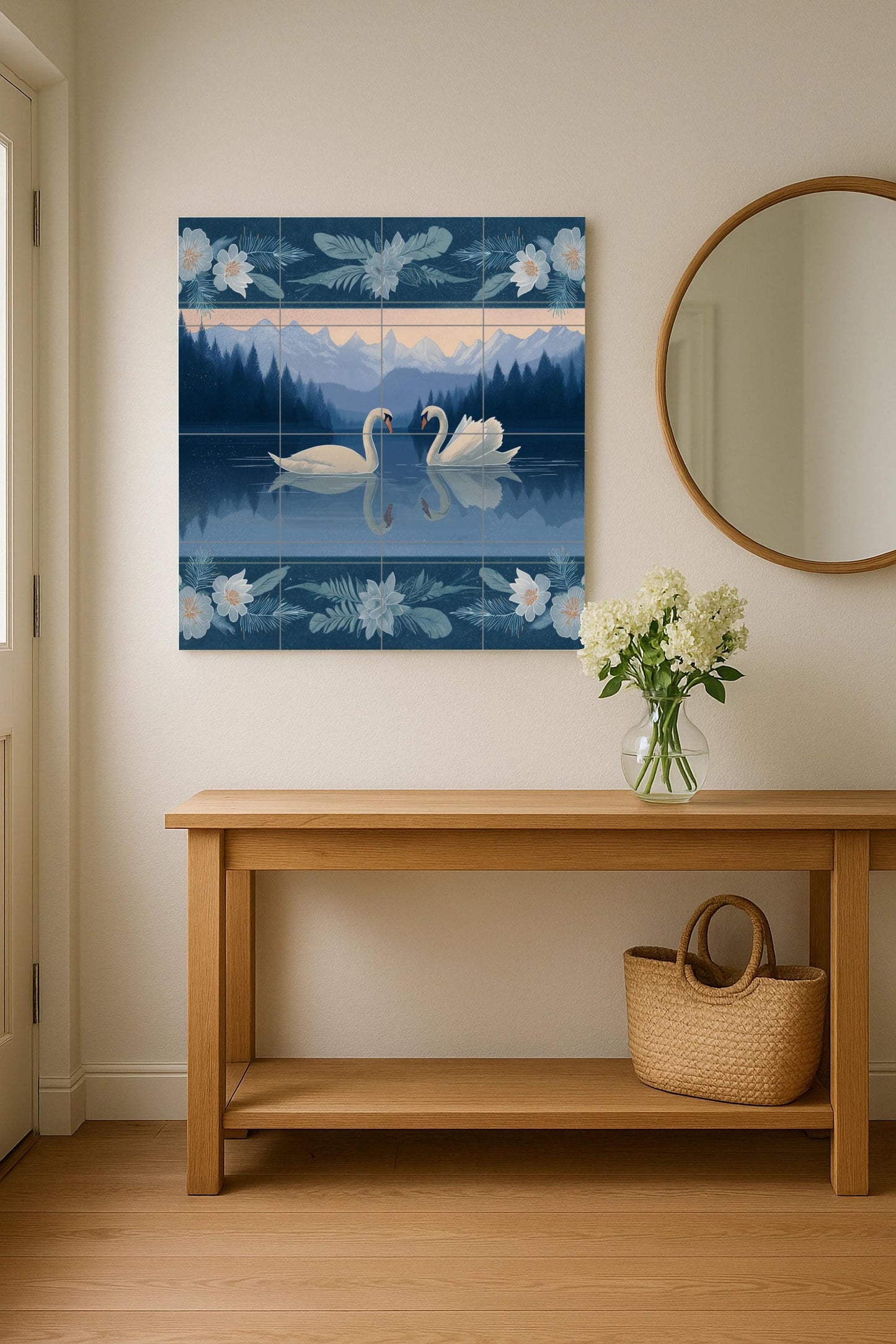 Cisnes alpinos — Flowers & Landscape Art · Ceramic Tile Mural