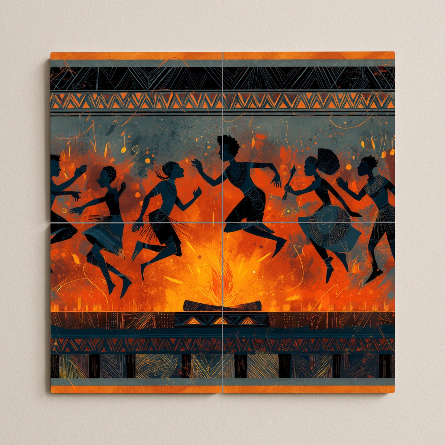 Danse tribal · Fresque Céramique — Art Populaire et Ornemental