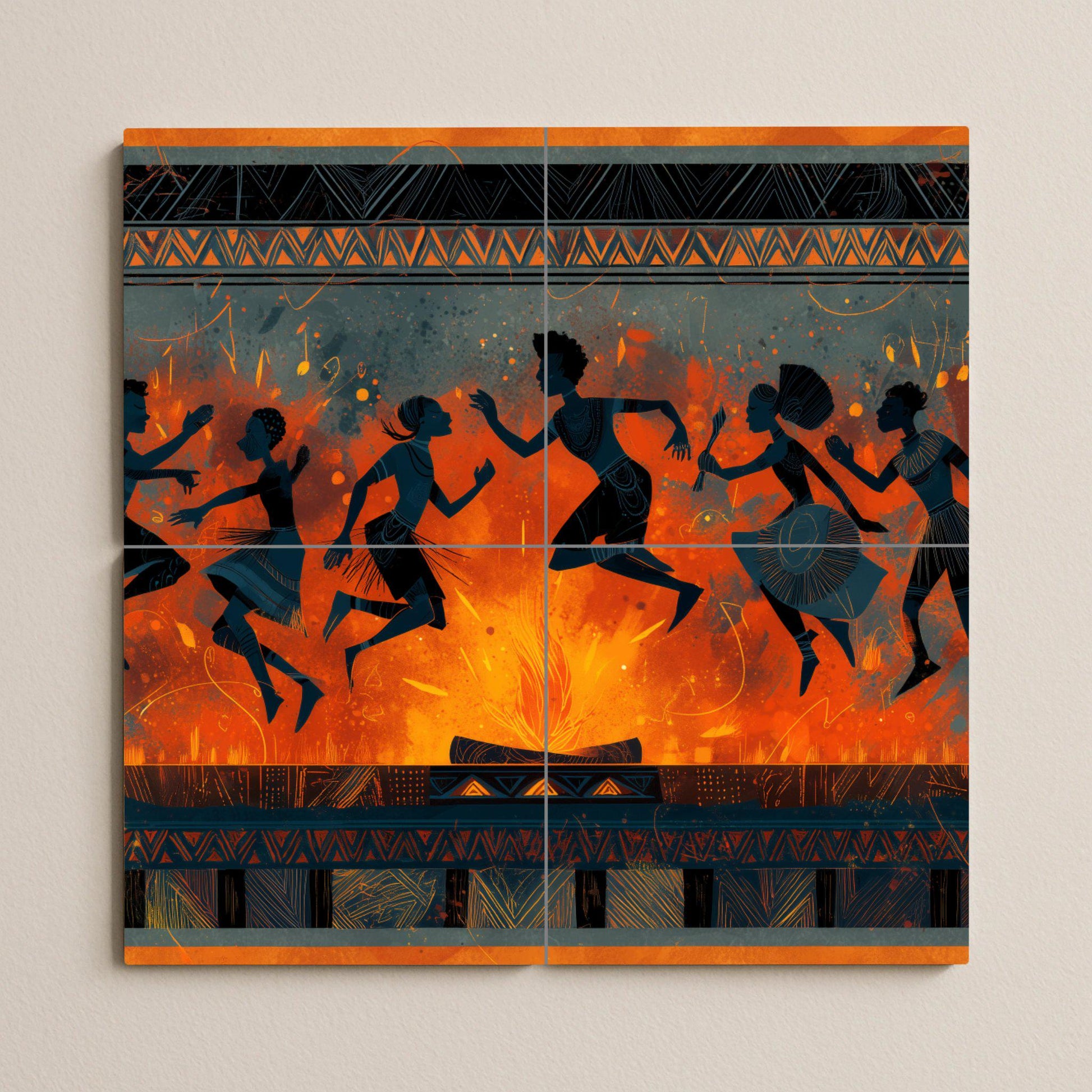 Danse tribal · Fresque Céramique — Art Populaire et Ornemental