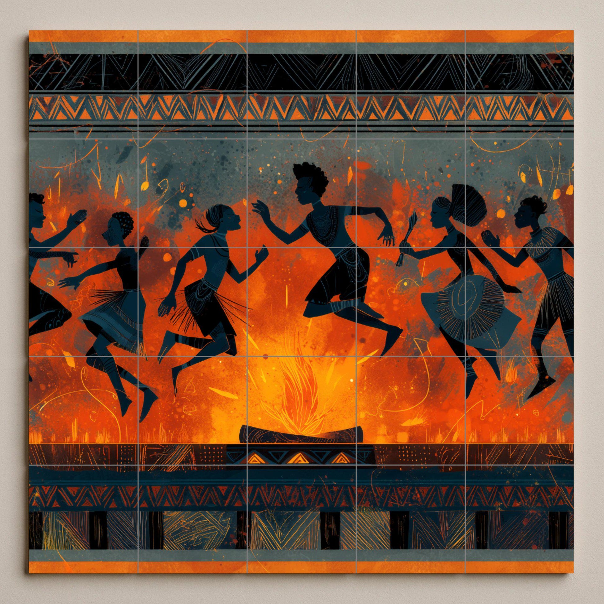 Danse tribal · Fresque Céramique — Art Populaire et Ornemental