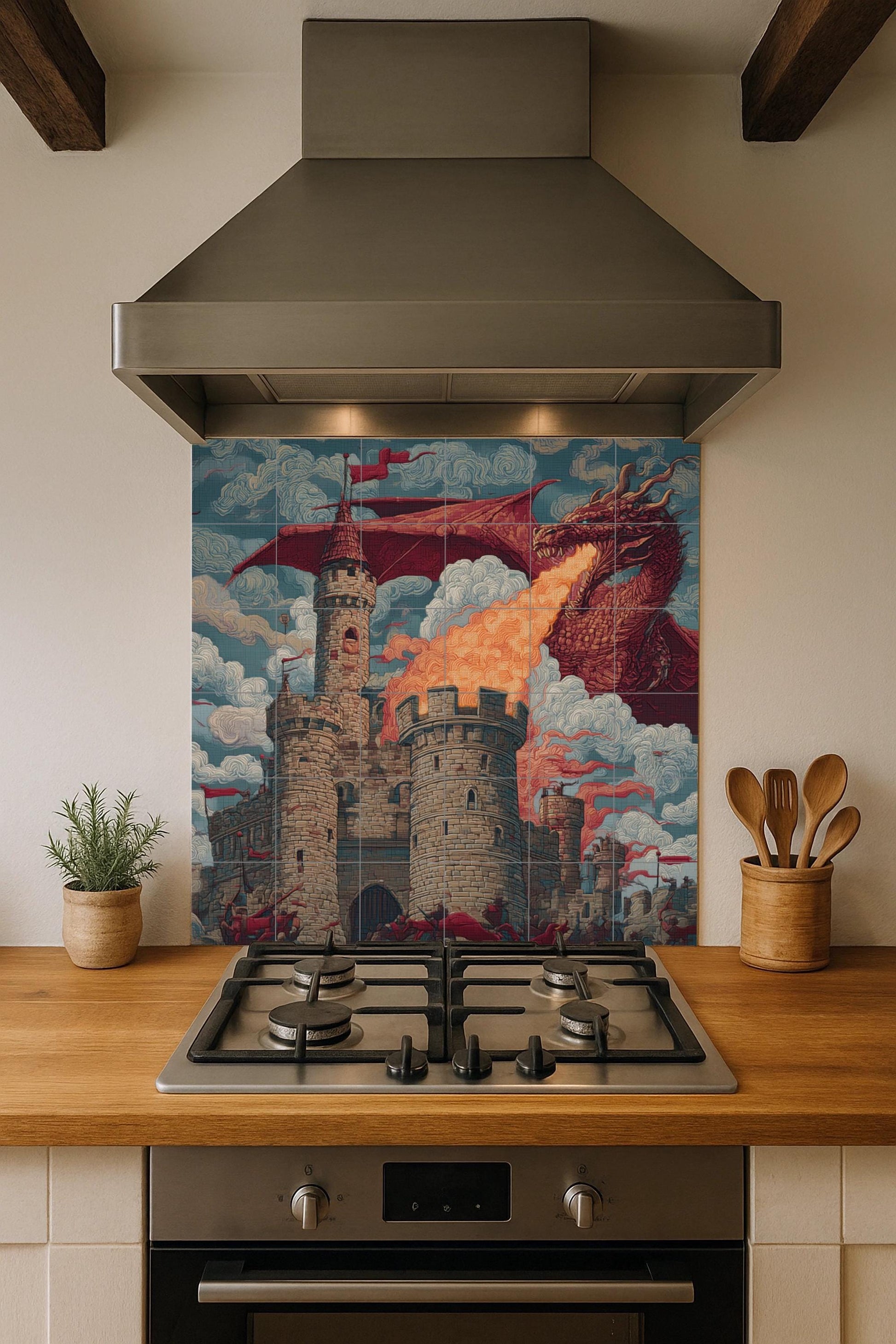 Mural de azulejos Dragon Siege