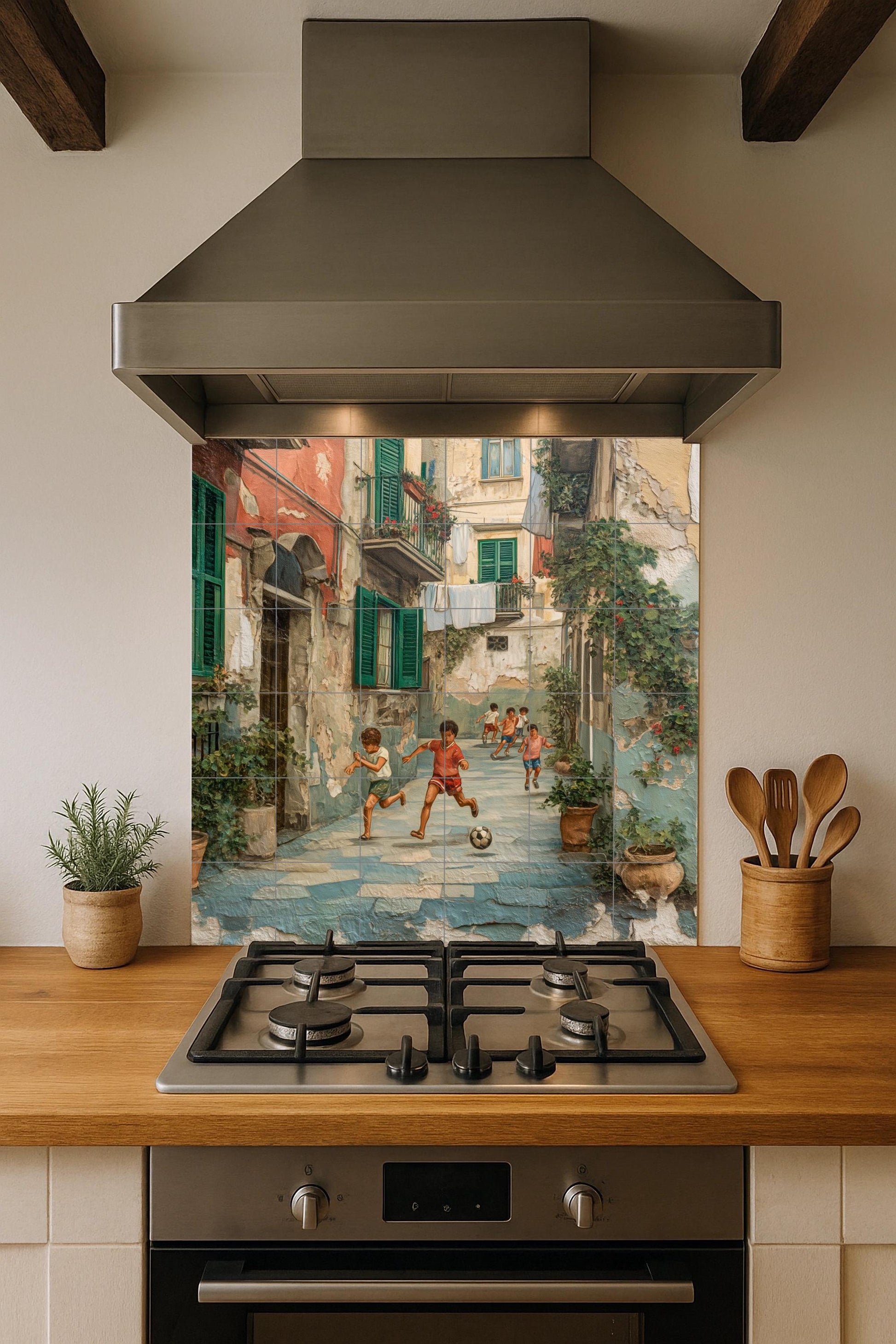 Patio napolitano — Fresque Murale en Carreaux de Céramique · Décor Mural Voyage