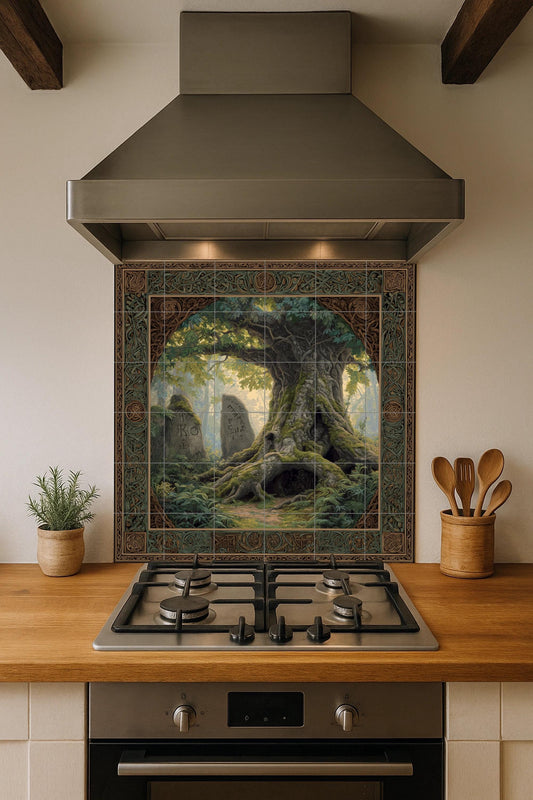 Tree Antique of the Runas — Ancient Legend Décor · Ceramic Tile Mural