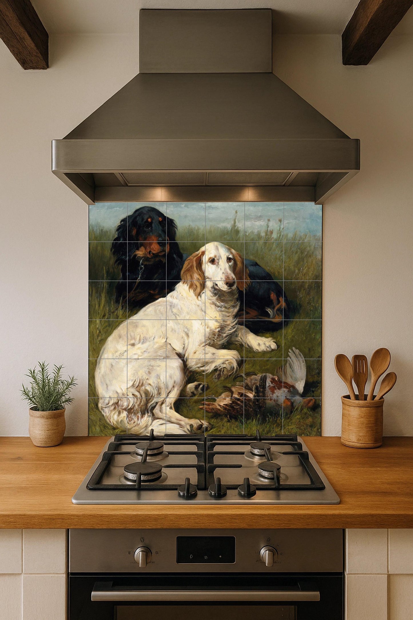 Mural de azulejos de perros de caza