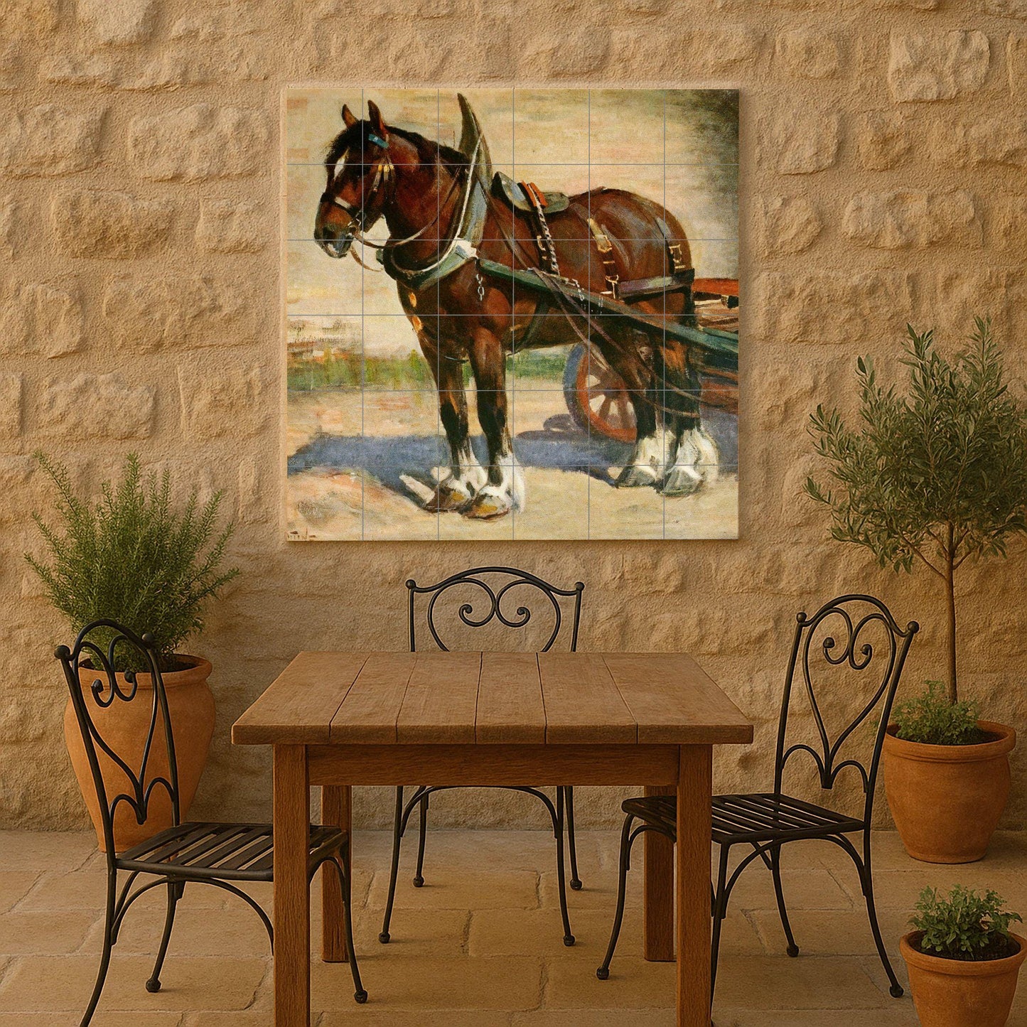 Mural de azulejos de caballo de tiro