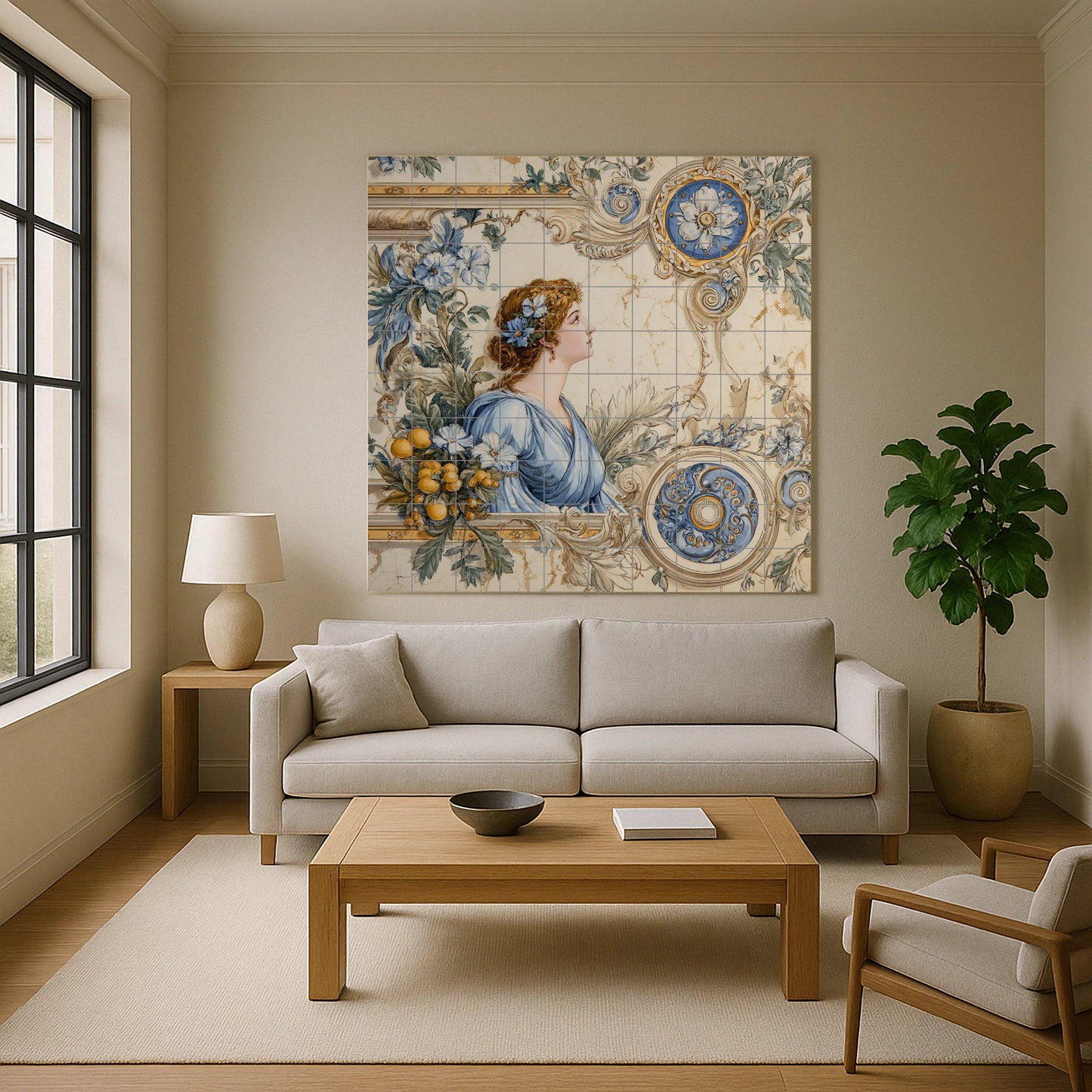 Mural de azulejos neoclásicos con damas
