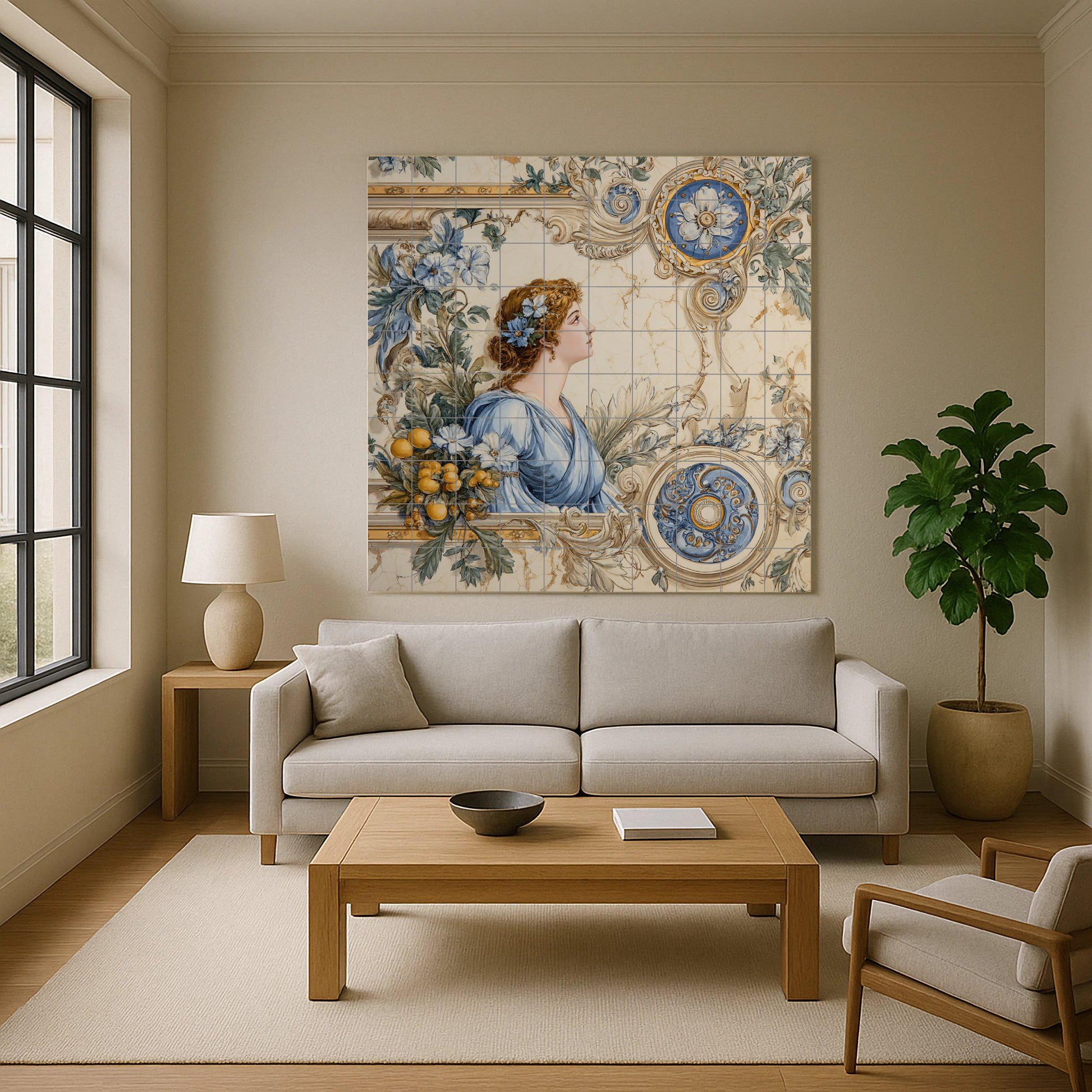 Mural de azulejos neoclásicos con damas