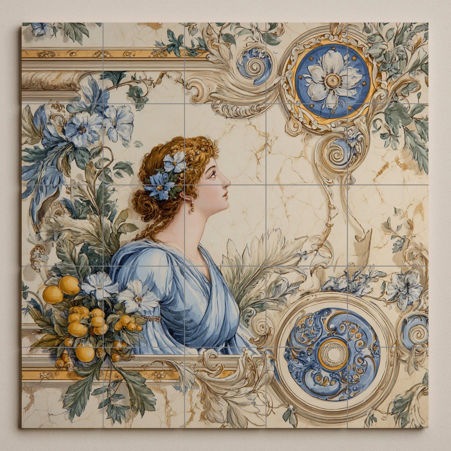 Mural de azulejos neoclásicos con damas