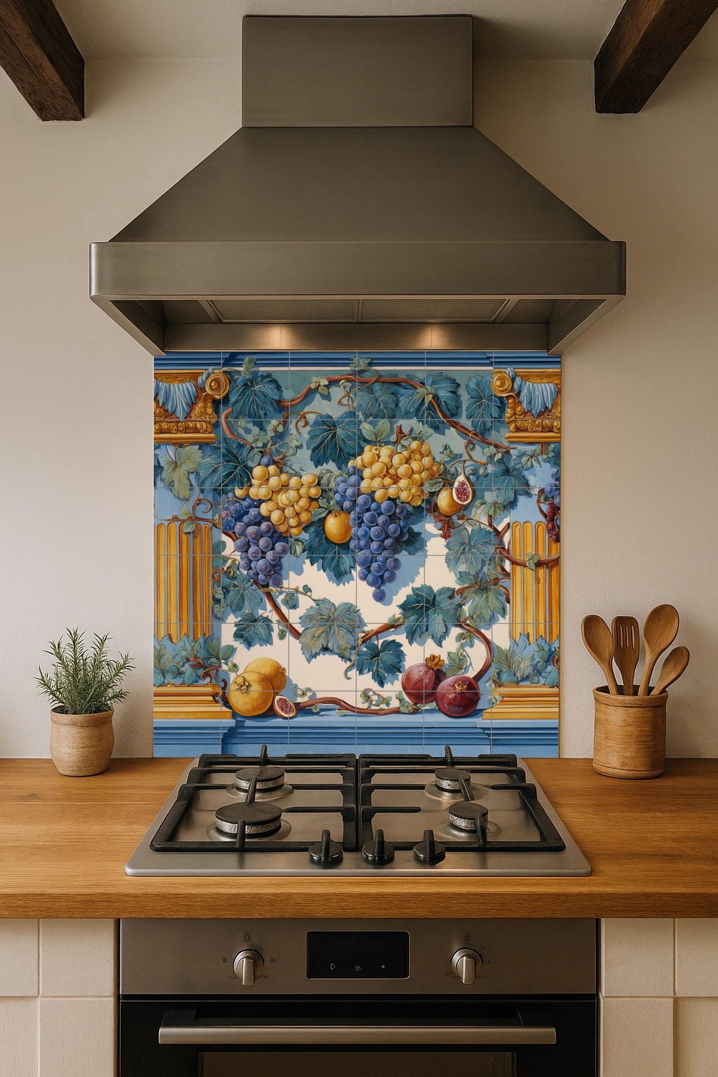 Con guirnalda di Frutta · Murale Ceramico — Decoro di Leggenda Antica