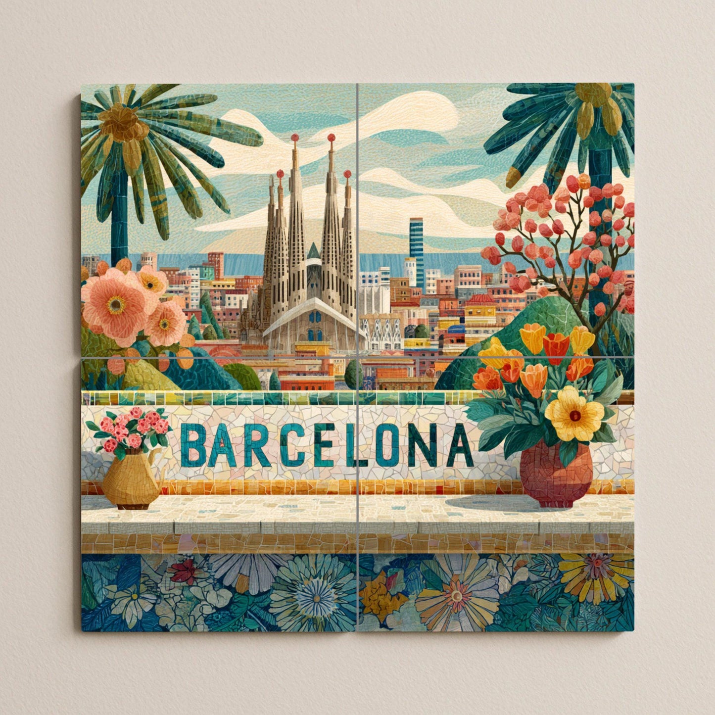 Barcelona — Fliesen-Wandbild aus Keramik · Christliche Wandkunst