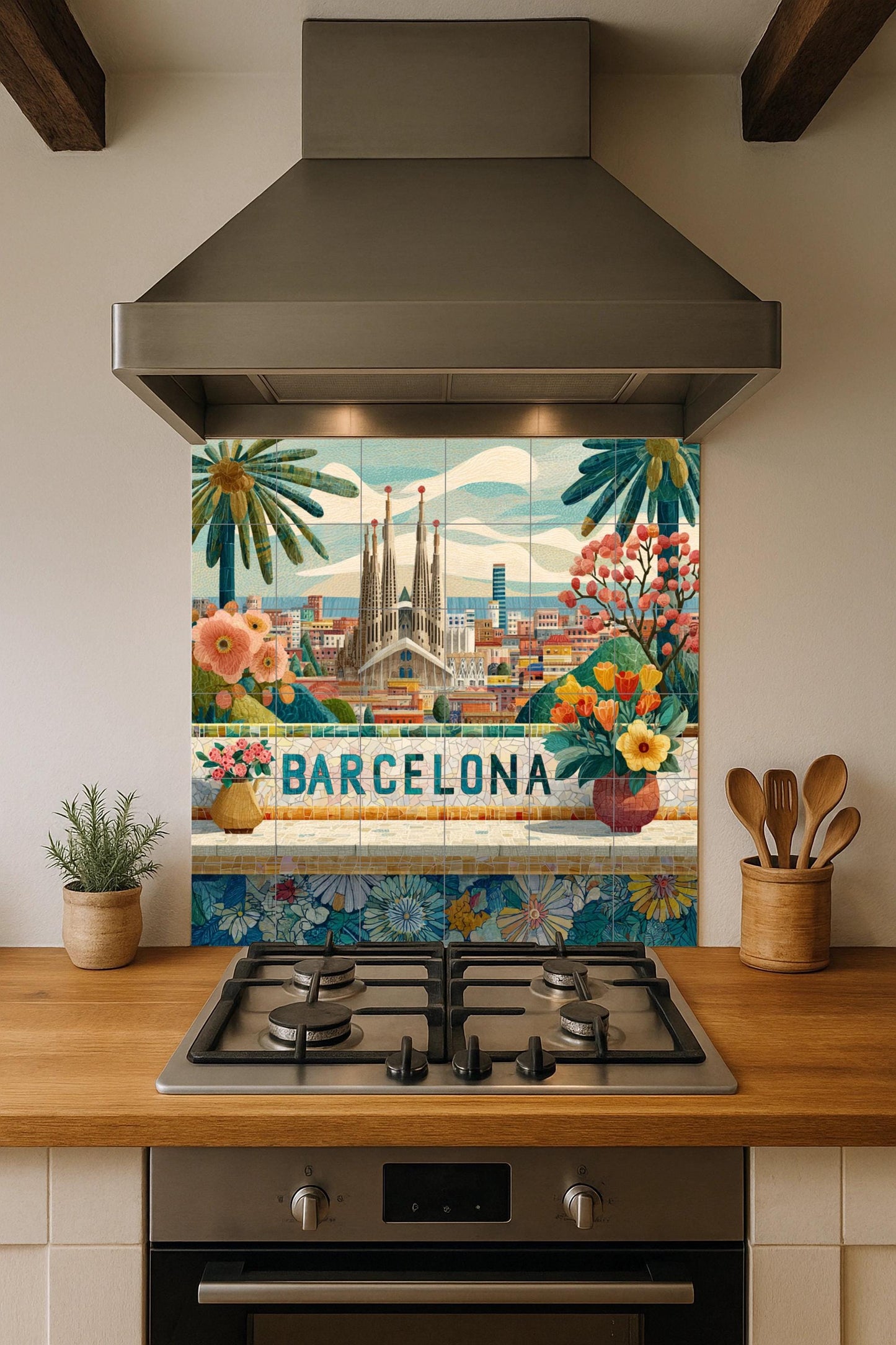 Barcelona — Fliesen-Wandbild aus Keramik · Christliche Wandkunst