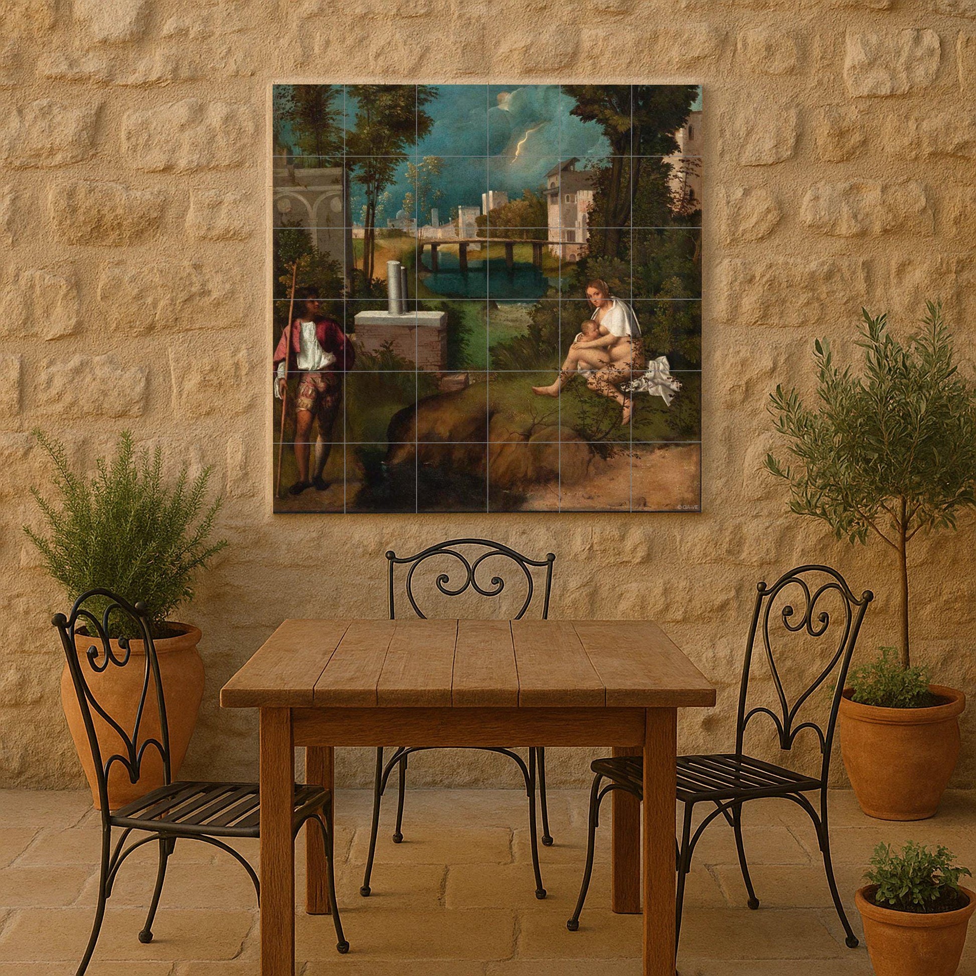 Fresque en Carrelage Tempestad de Giorgione — Peinture Classique en Carreaux
