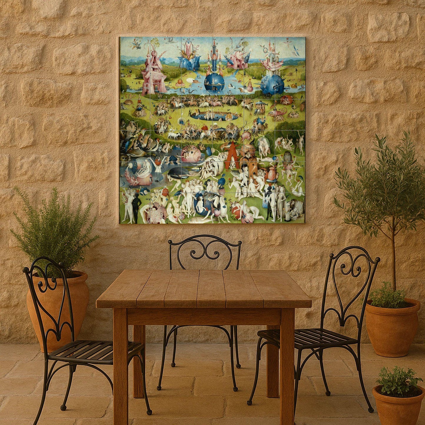 Fresque en Carrelage Jardin de les Delicias de le Bosco — Peinture Classique en Carreaux
