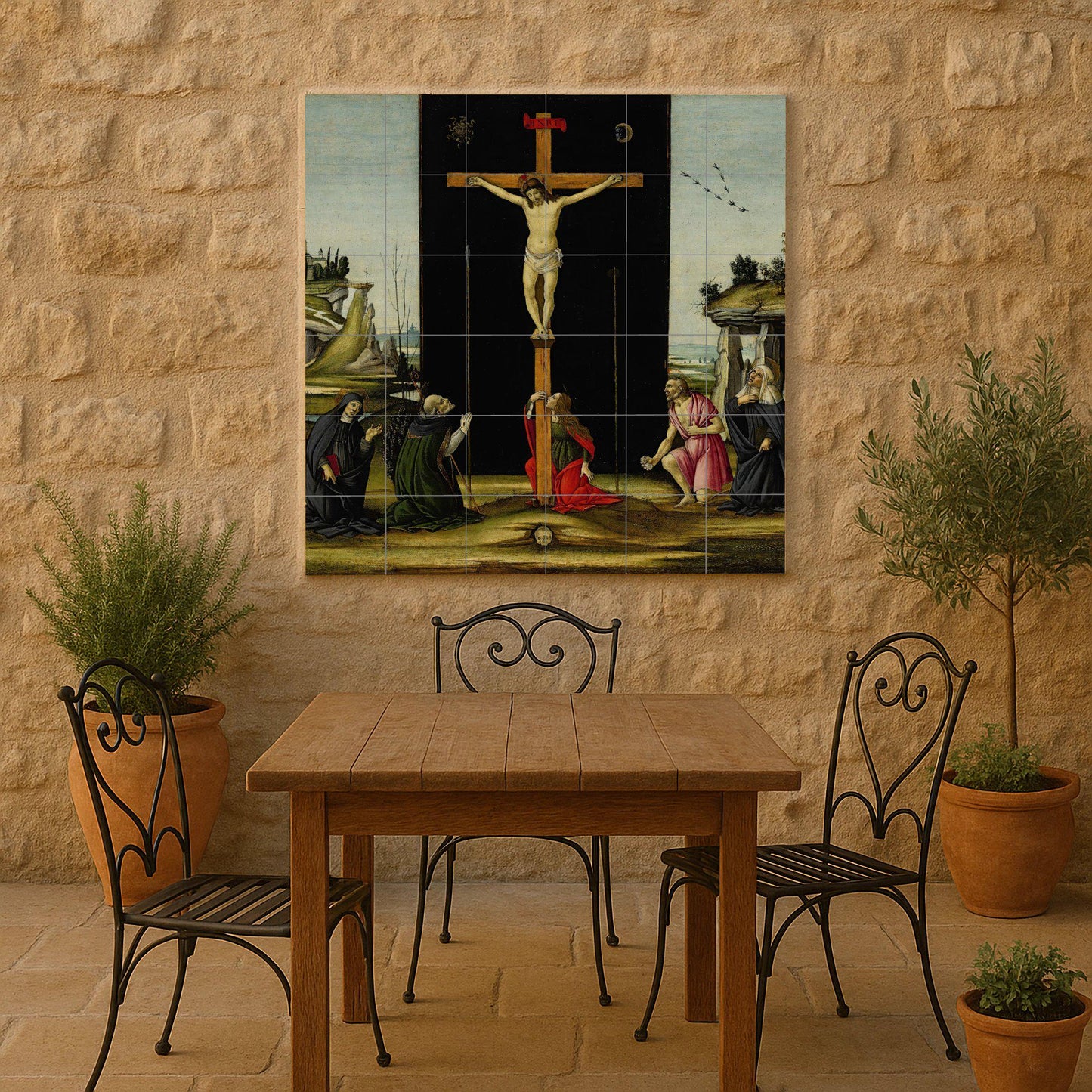 Mural de azulejos de la Crucifixión de Cristo