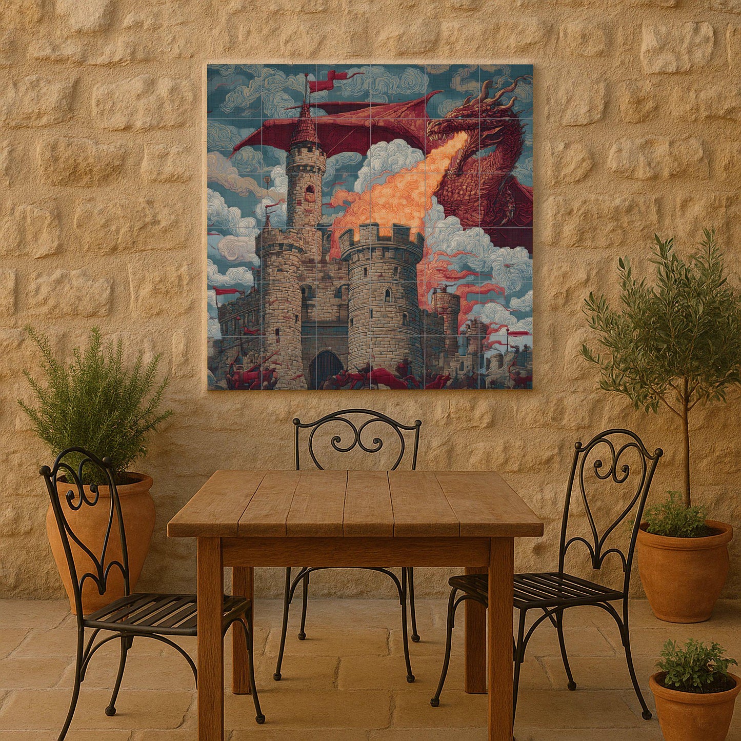Mural de azulejos Dragon Siege