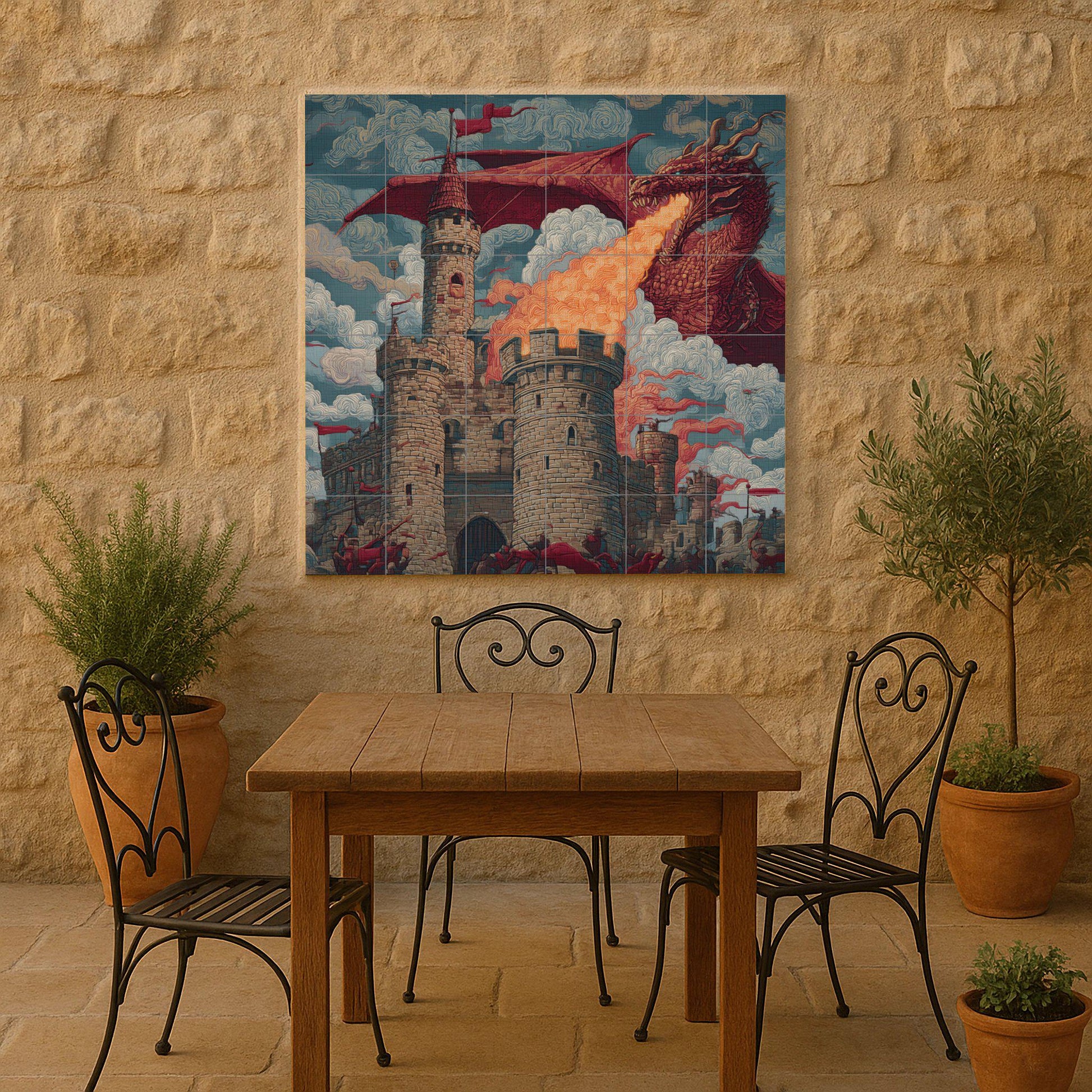 Mural de azulejos Dragon Siege