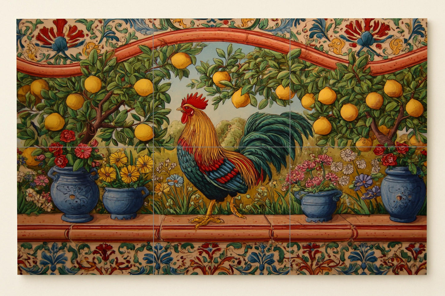 Coq — Fresque Murale en Carreaux de Céramique · Art Mural Nature
