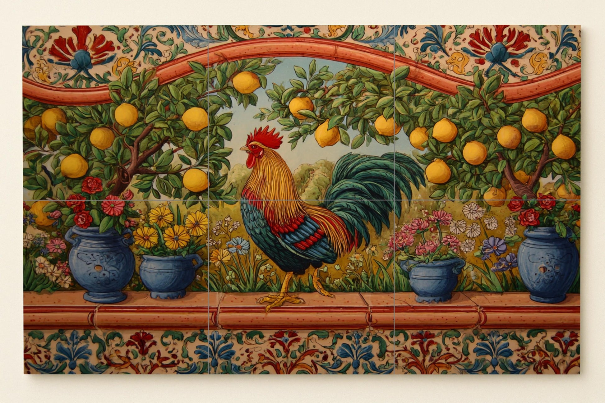 Coq — Fresque Murale en Carreaux de Céramique · Art Mural Nature
