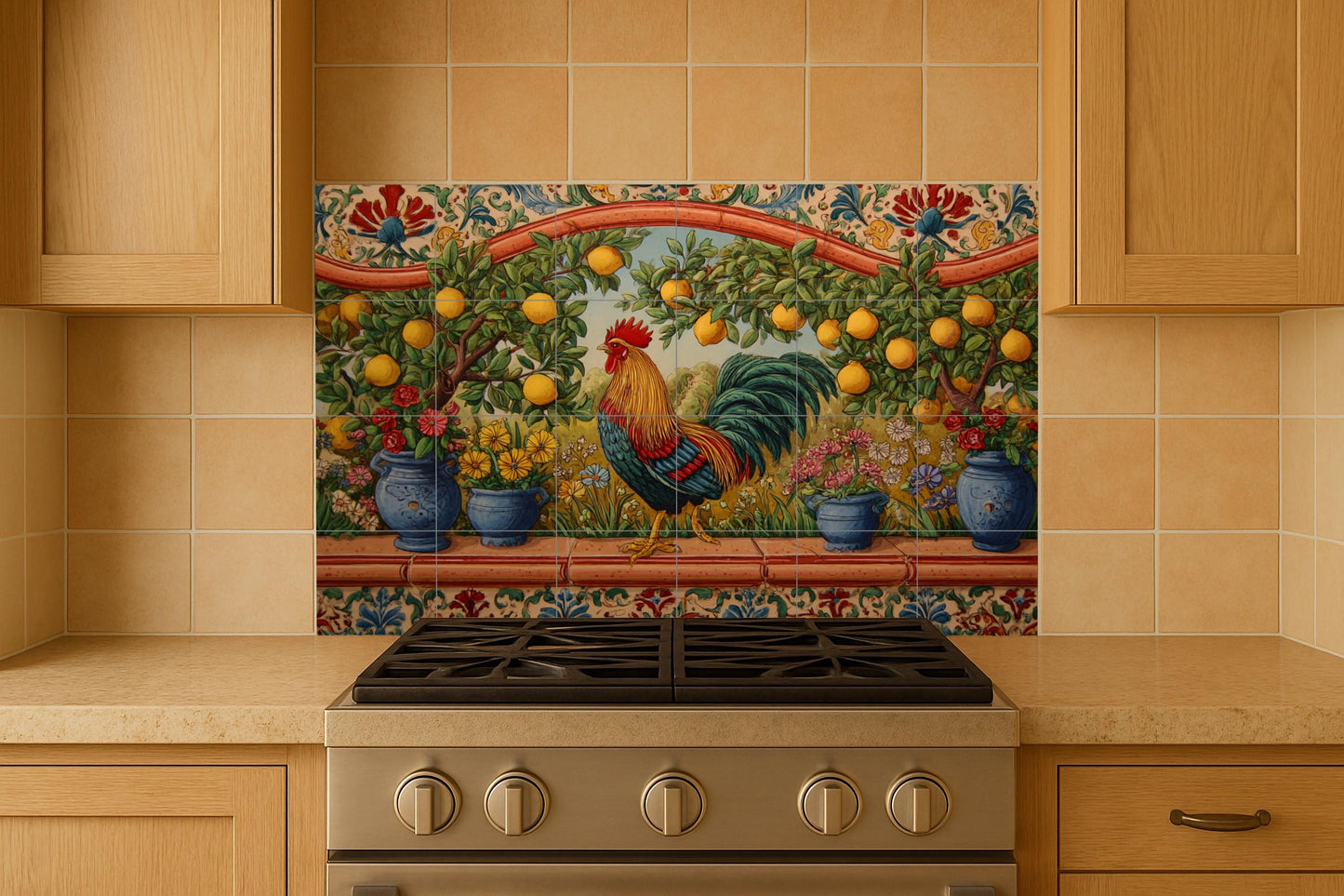 Coq — Fresque Murale en Carreaux de Céramique · Art Mural Nature