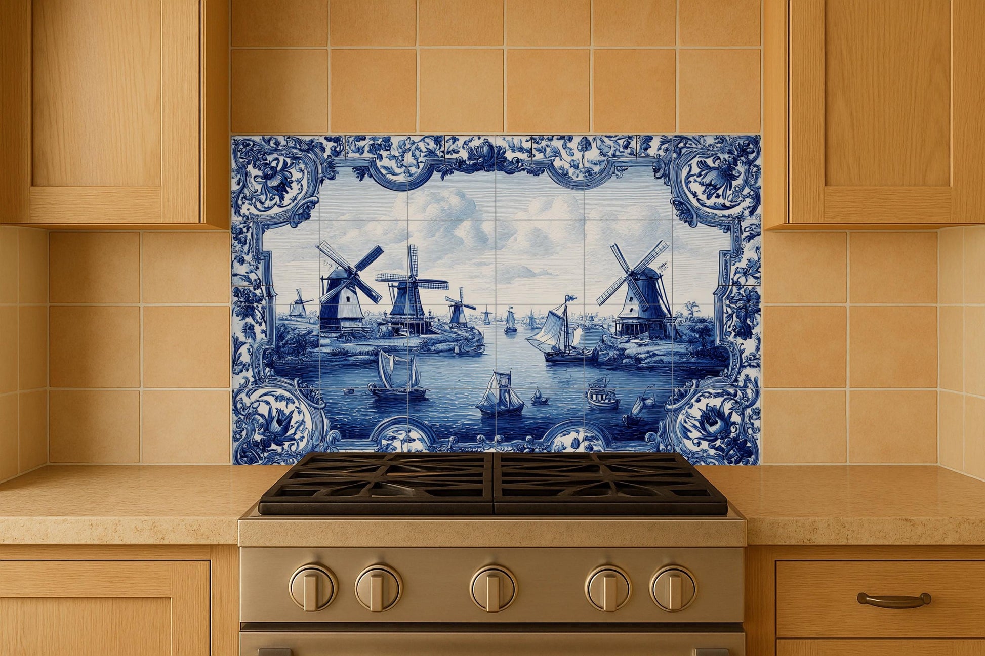 Blaue von Delft — Kulinarischer Wanddekor, Wandkunst aus Keramikfliesen